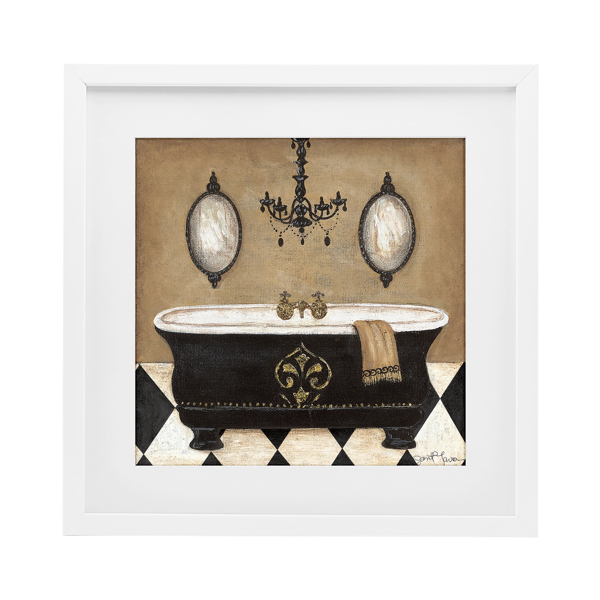Stupell Industries Elegant Bathtub & Chandelier White Framed Print Under Glass, design by Janet Tava