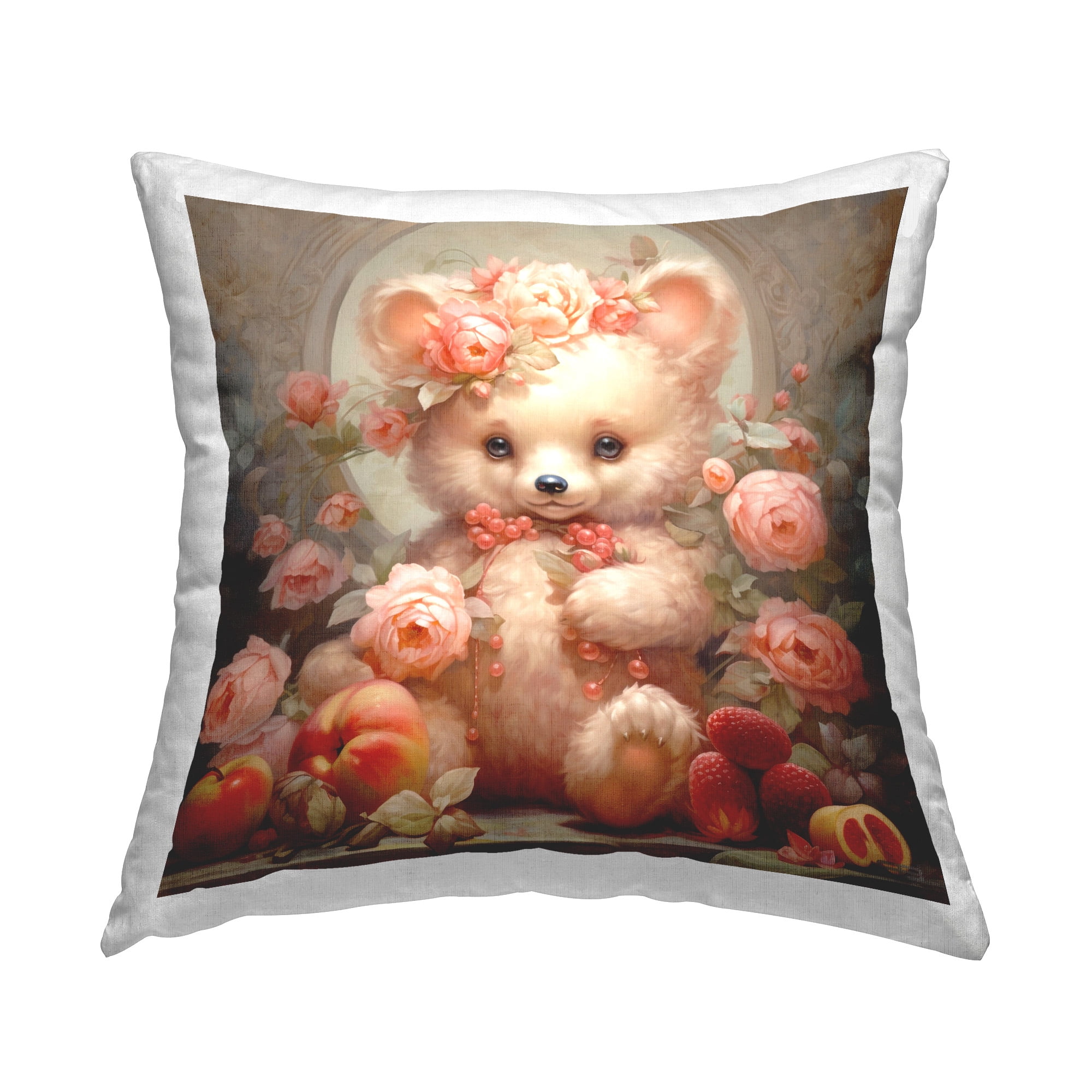 Stupell Industries Elegant Bear with Florals Decorative Printed Throw Pillow Design by RB