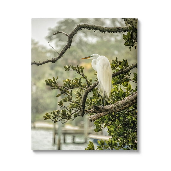 Stupell Industries Elegant Bird Perched Lakeside Tree Photograph Gallery Wrapped Canvas Print Wall Art, Design by Mary Lou Photography