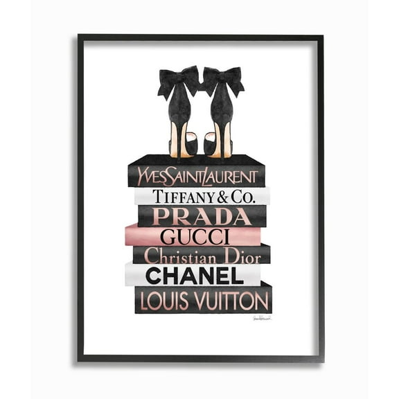 Stupell Industries Elegant Black Bow Heals on Glam Designer Bookstack Designed by Amanda Greenwood