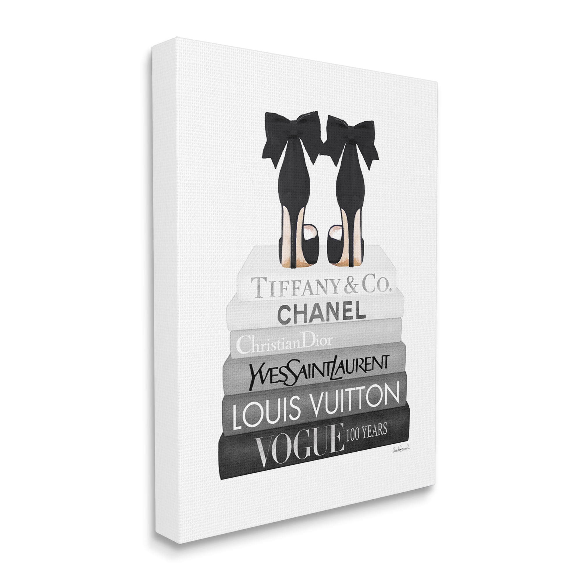 Stupell Industries Elegant Black Bow Heels Fashion Glam Bookstack Beauty & Fashion Painting Gallery Wrapped Canvas Print Wall Art, 24 x 30