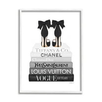Stupell Industries Elegant Black Bow Heels Fashion Glam Bookstack Beauty & Fashion Painting White Framed Art Print Wall Art, 24 x 30