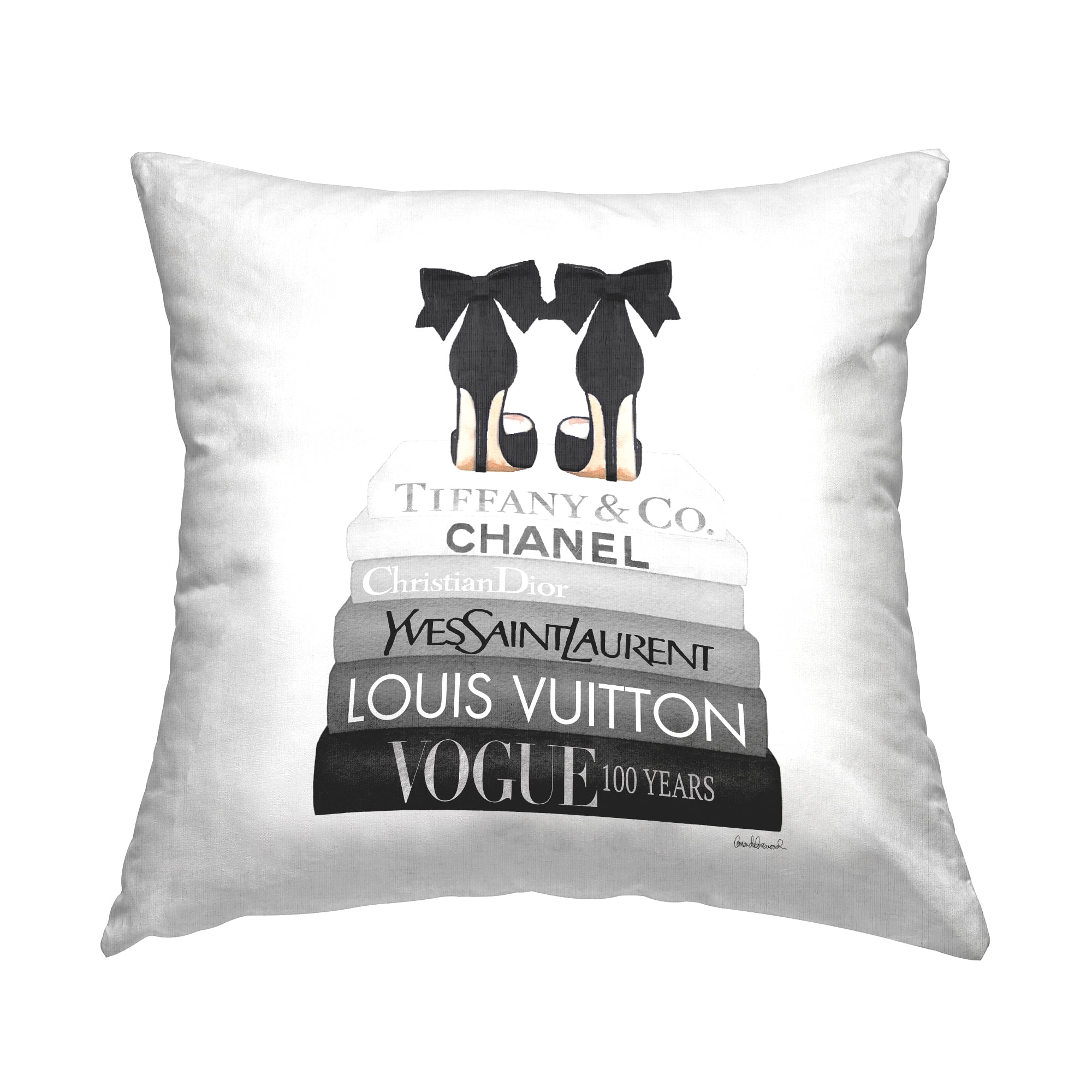 Elegant Black Bow Shoes Fashion Books Square Pillow