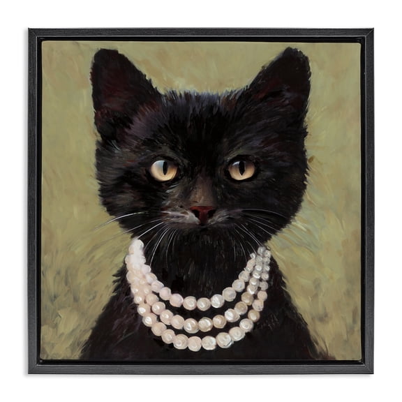 Stupell Industries Elegant Black Cat with Necklace Black Framed Floater Canvas Wall Art design by Wani Pasion, 18 x 18