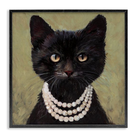 Stupell Industries Elegant Black Cat with Necklace Black Framed Giclee Art design by Wani Pasion, 12 x 12