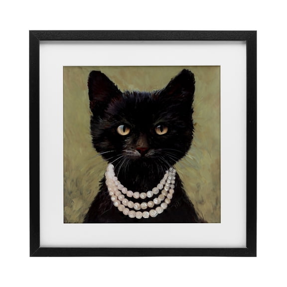 Stupell Industries Elegant Black Cat with Necklace Black Framed Print Under Glass design by Wani Pasion, 13 x 13