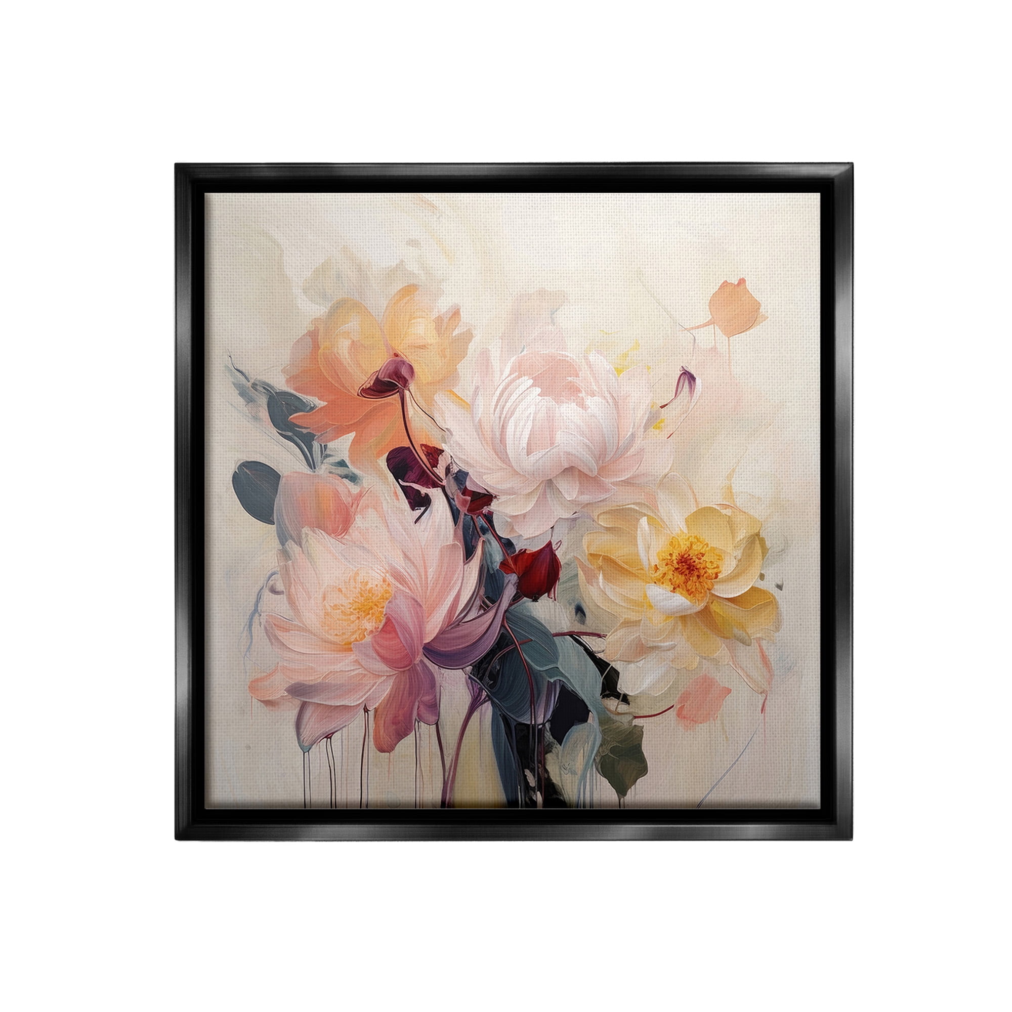 Stupell Industries Elegant Blooming Dahlias Botanical & Floral Painting Black Floater Framed Canvas Art Print Wall Art, 25 x 25
