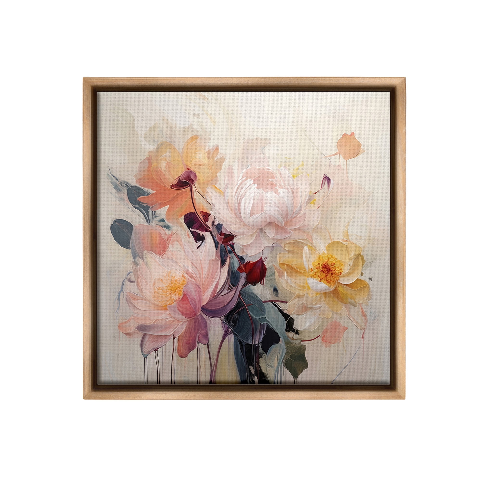 Stupell Industries Elegant Blooming Dahlias Botanical & Floral Painting Brown Floater Framed Canvas Art Print Wall Art, 18 x 18