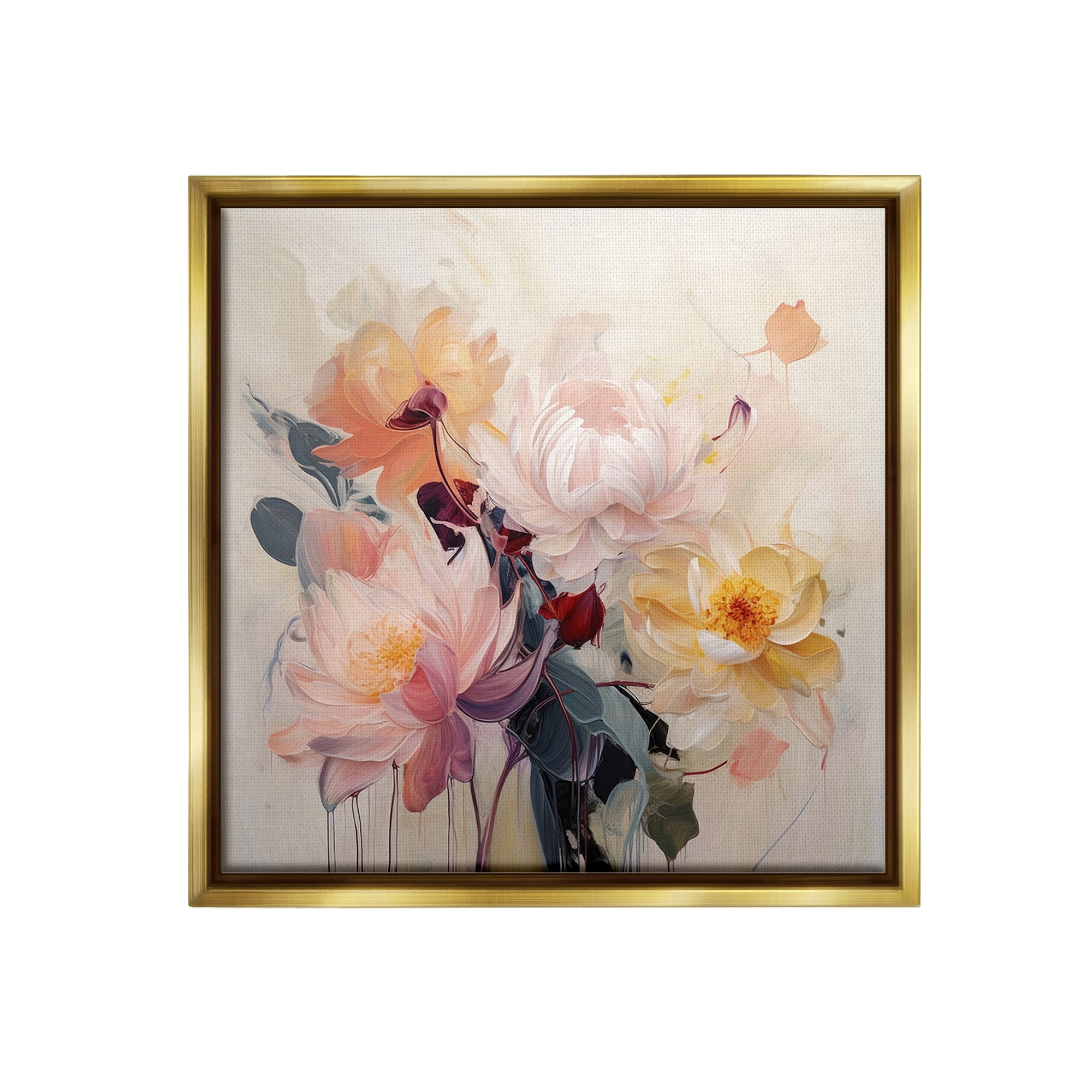 Stupell Industries Elegant Blooming Dahlias Botanical & Floral Painting Gold Floater Framed Canvas Art Print Wall Art, 25 x 25