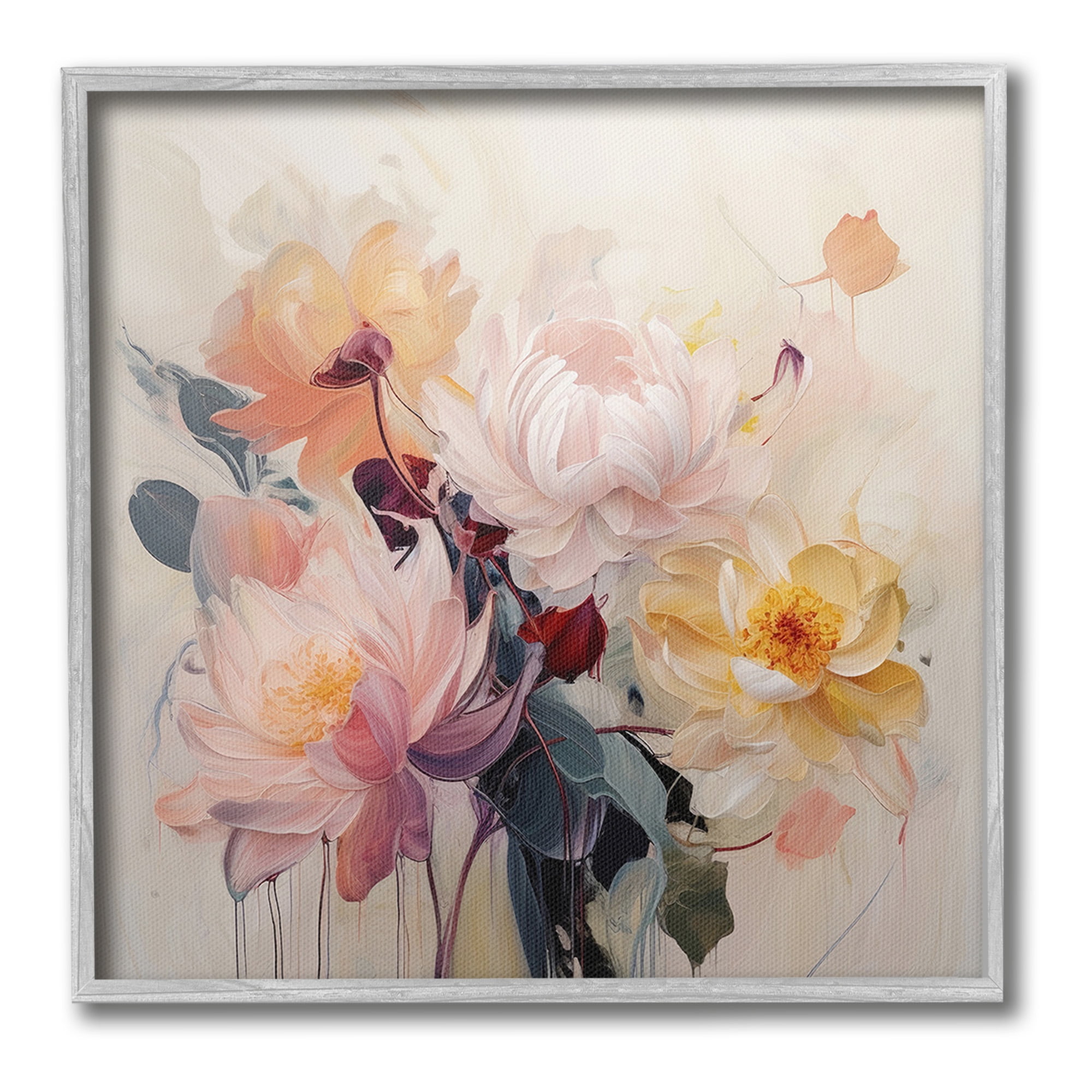 Stupell Industries Elegant Blooming Dahlias Botanical & Floral Painting Gray Framed Art Print Wall Art, 17 x 17