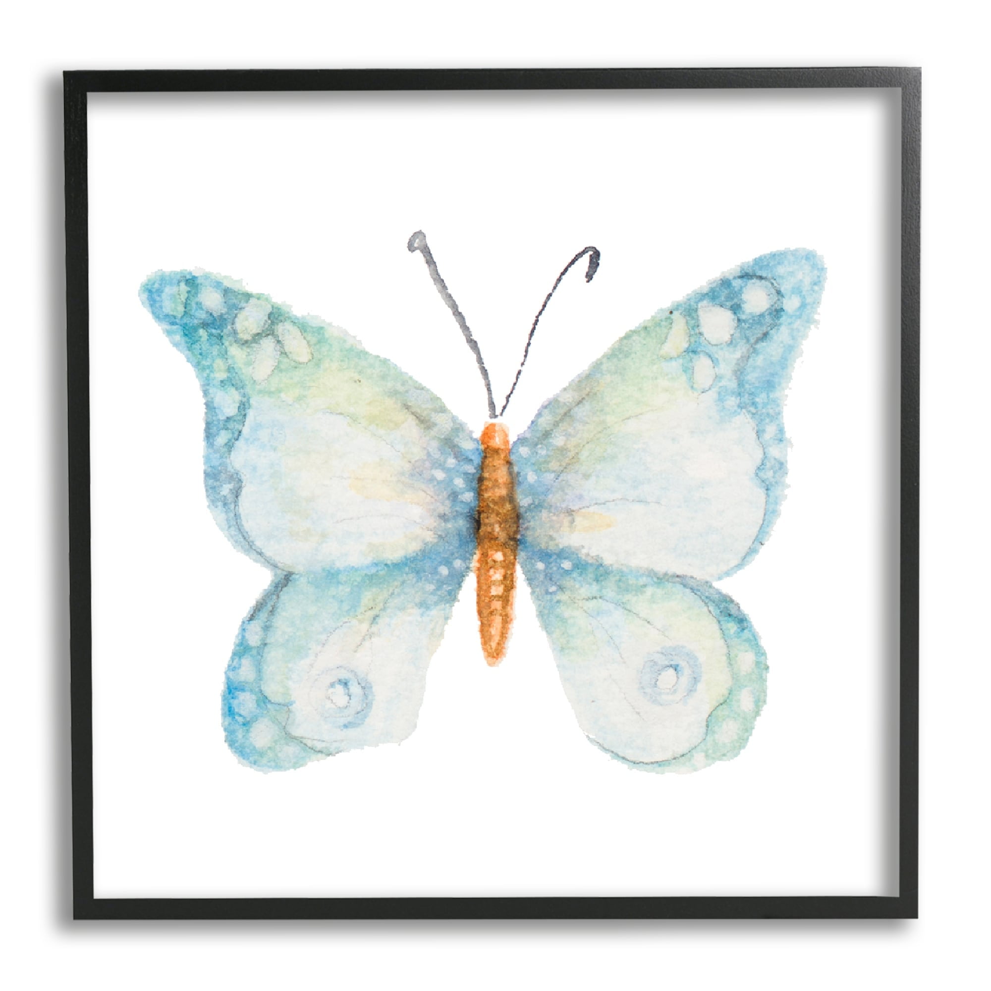 Stupell Industries Elegant Blue Butterfly Insect Animal Watercolor Effect Painting Black Framed Art Print Wall Art, Design by Janice Gaynor
