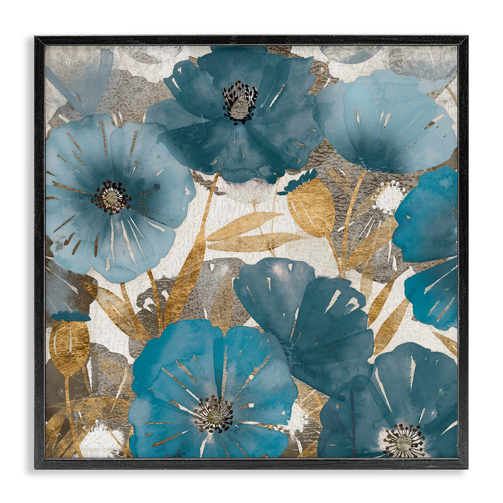 Stupell Industries Elegant Blue Florals Abstract Botanical & Floral Painting Black Framed Art Print Wall Art, 17 x 17