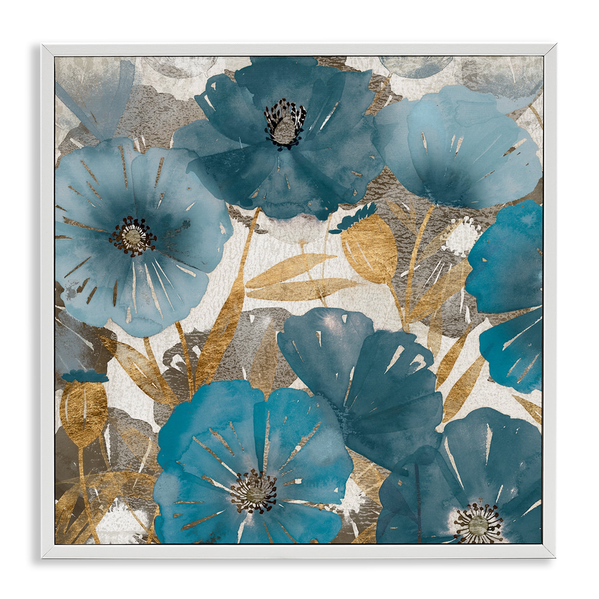 Stupell Industries Elegant Blue Florals Abstract Botanical & Floral Painting White Framed Art Print Wall Art, 17 x 17