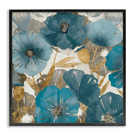 Stupell Industries Elegant Blue Florals Abstract Glam Flowers Black Framed by Studio W