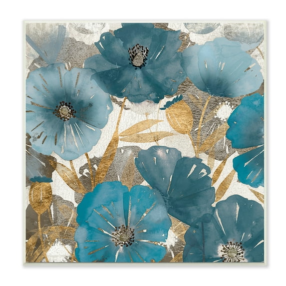Stupell Industries Elegant Blue Florals Abstract Glam Flowers Wall Plaque by Studio W