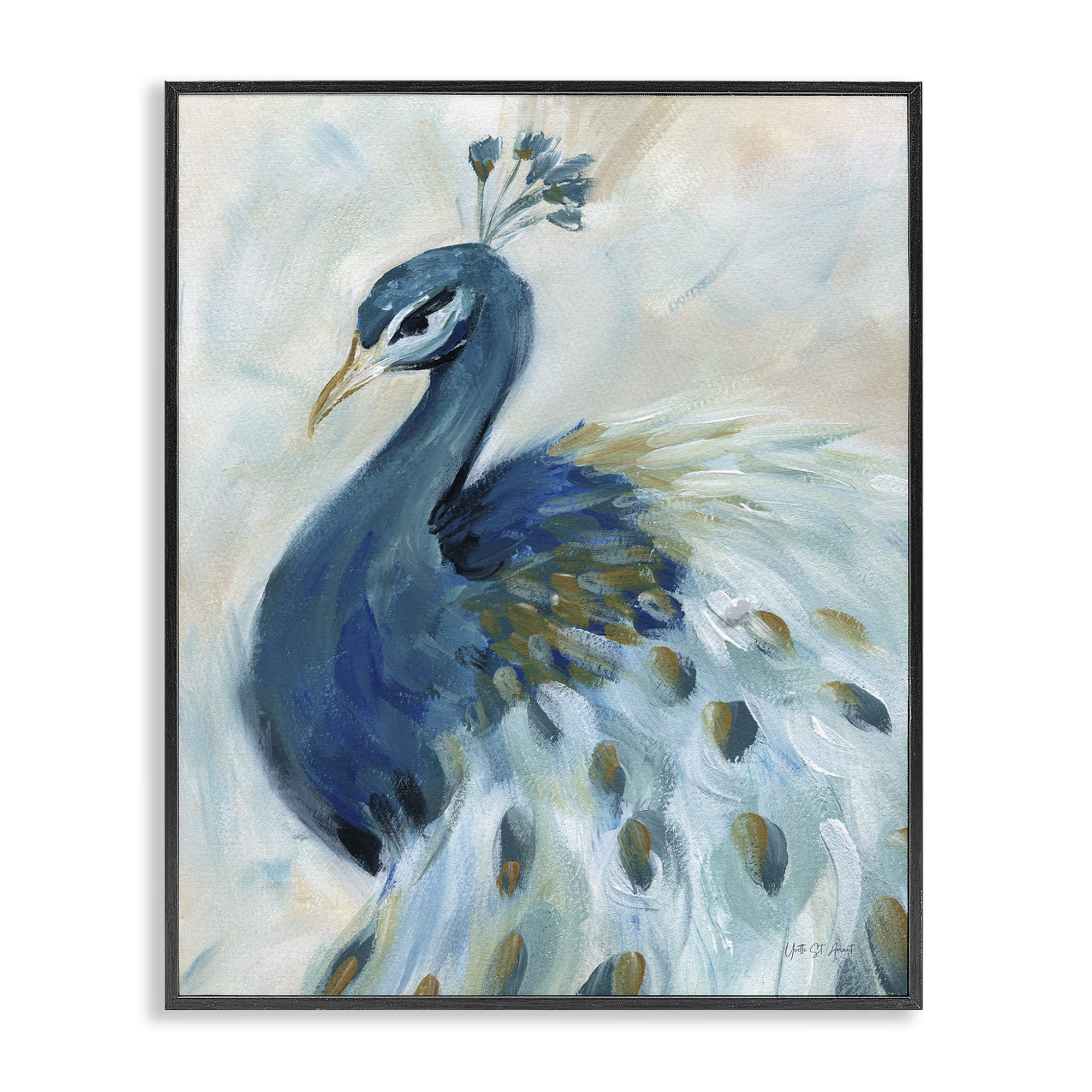 Stupell Industries Elegant Blue Peacock Animals & Insects Painting Black Framed Art Print Wall Art, 24 x 30