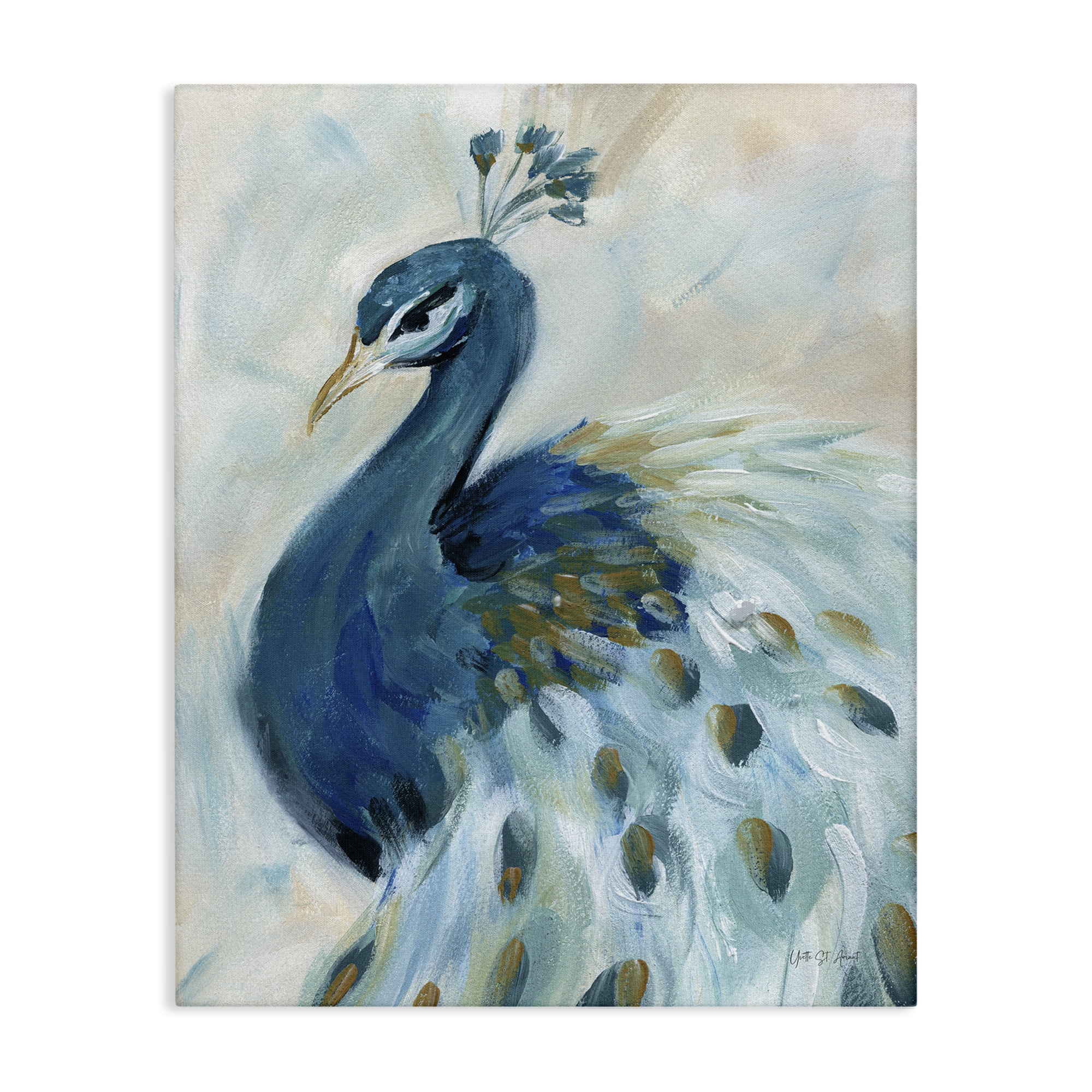 Stupell Industries Elegant Blue Peacock Animals & Insects Painting Gallery Wrapped Canvas Art Print Wall Art, 36 x 48