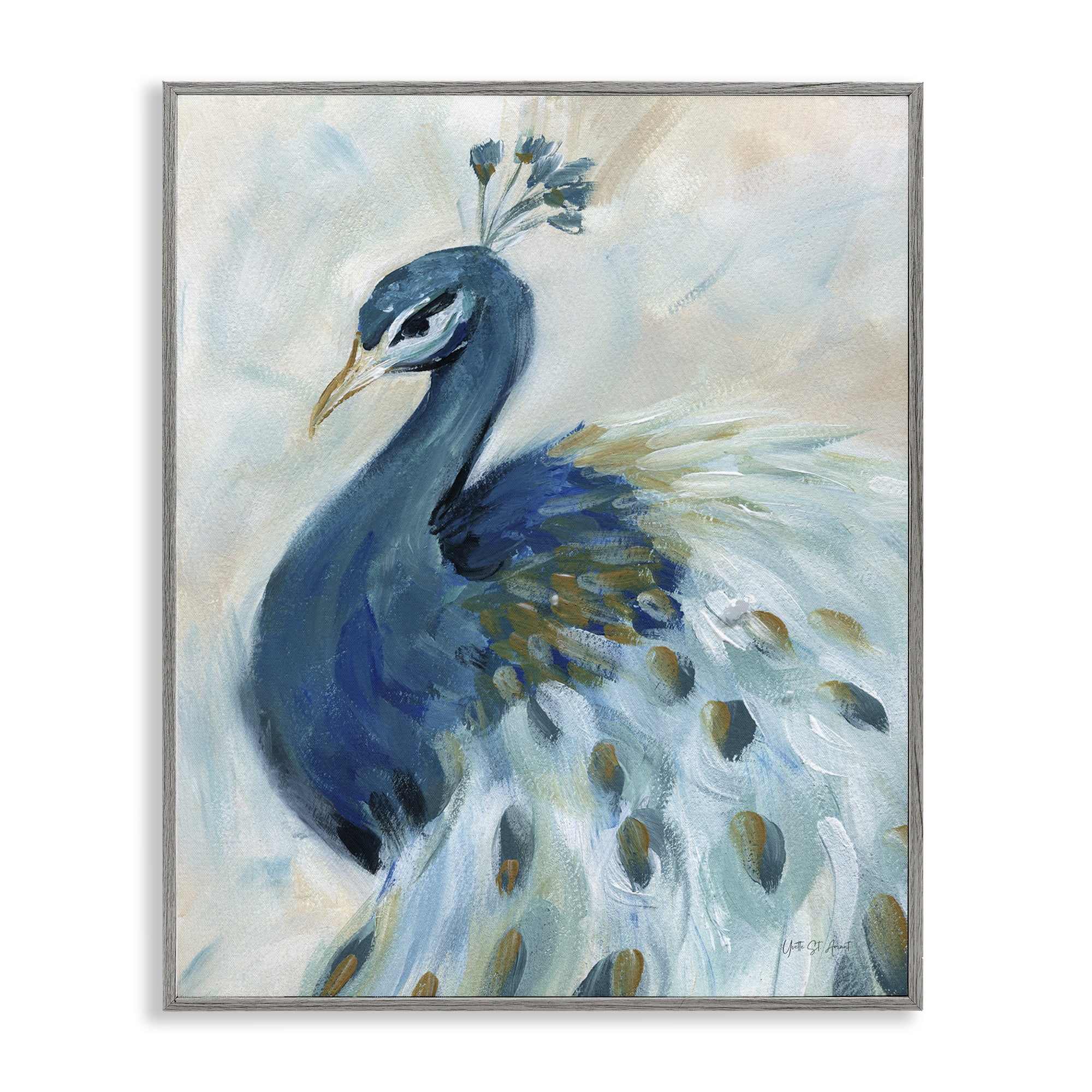 Stupell Industries Elegant Blue Peacock Animals & Insects Painting Gray Framed Art Print Wall Art, 24 x 30