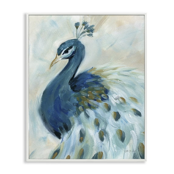 Stupell Industries Elegant Blue Peacock Animals & Insects Painting White Framed Art Print Wall Art, 24 x 30