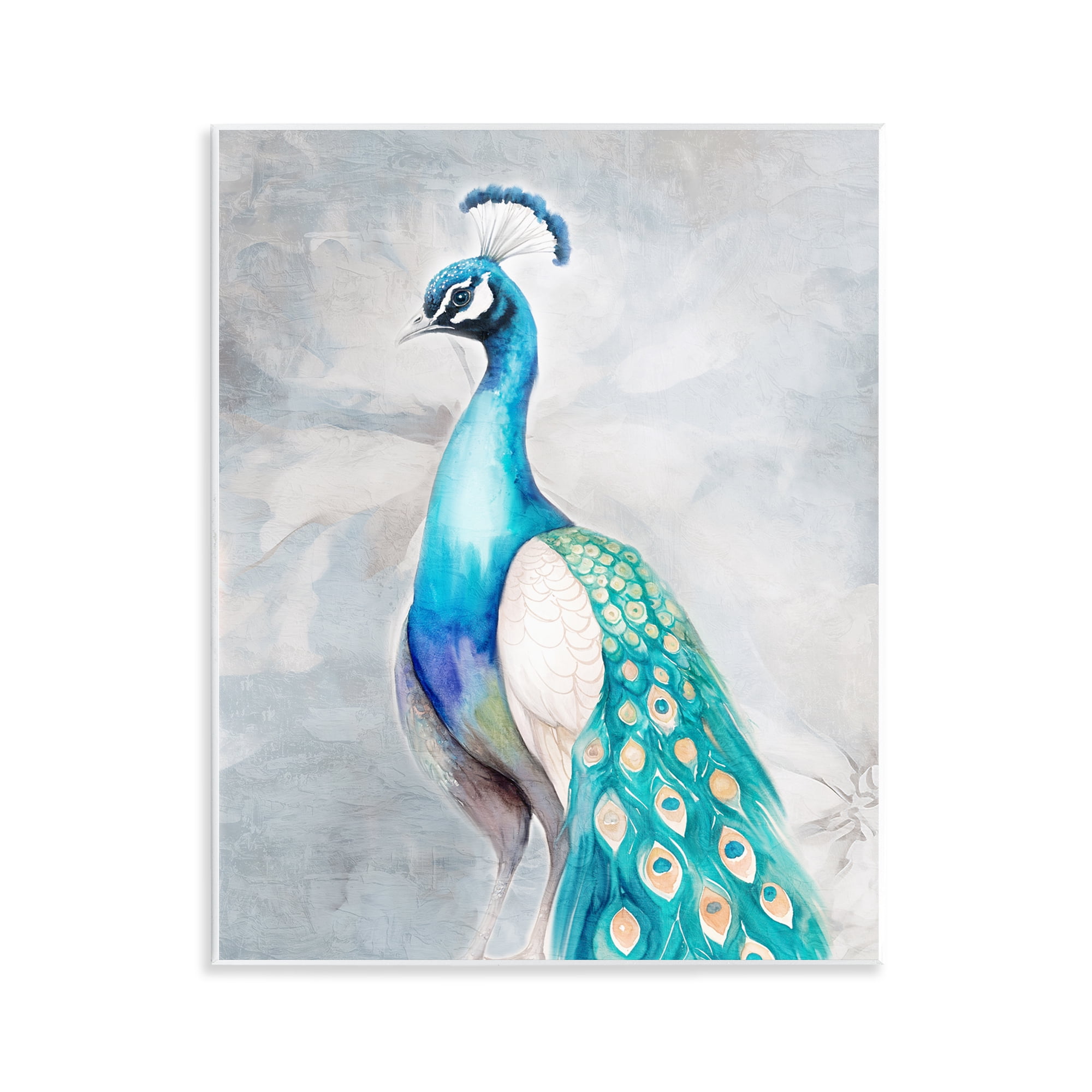 Stupell Industries Elegant Blue Peacock Animals Painting Unframed Art Print Wall Art, 11 x 14