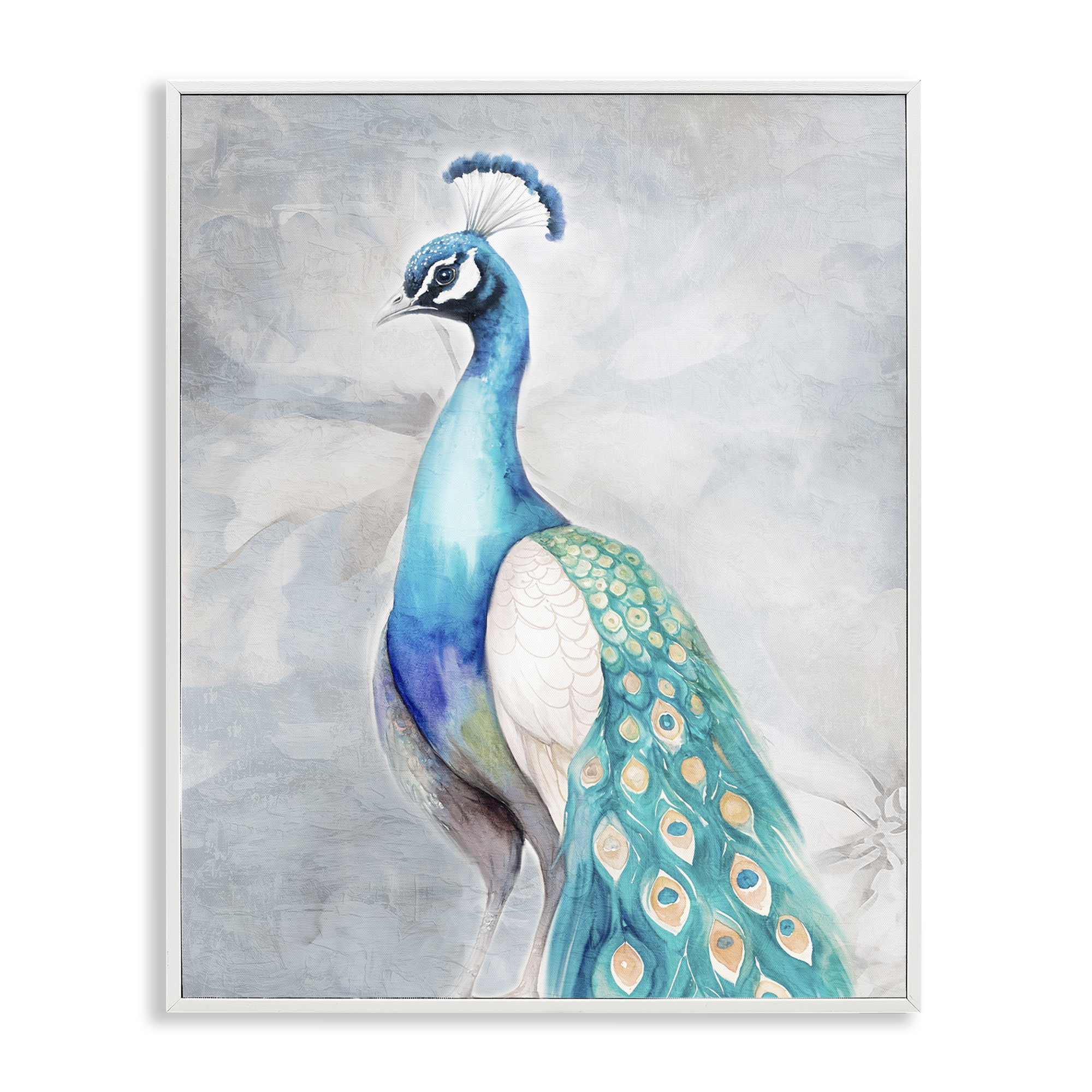 Stupell Industries Elegant Blue Peacock Animals Painting White Framed Art Print Wall Art, 16 x 20
