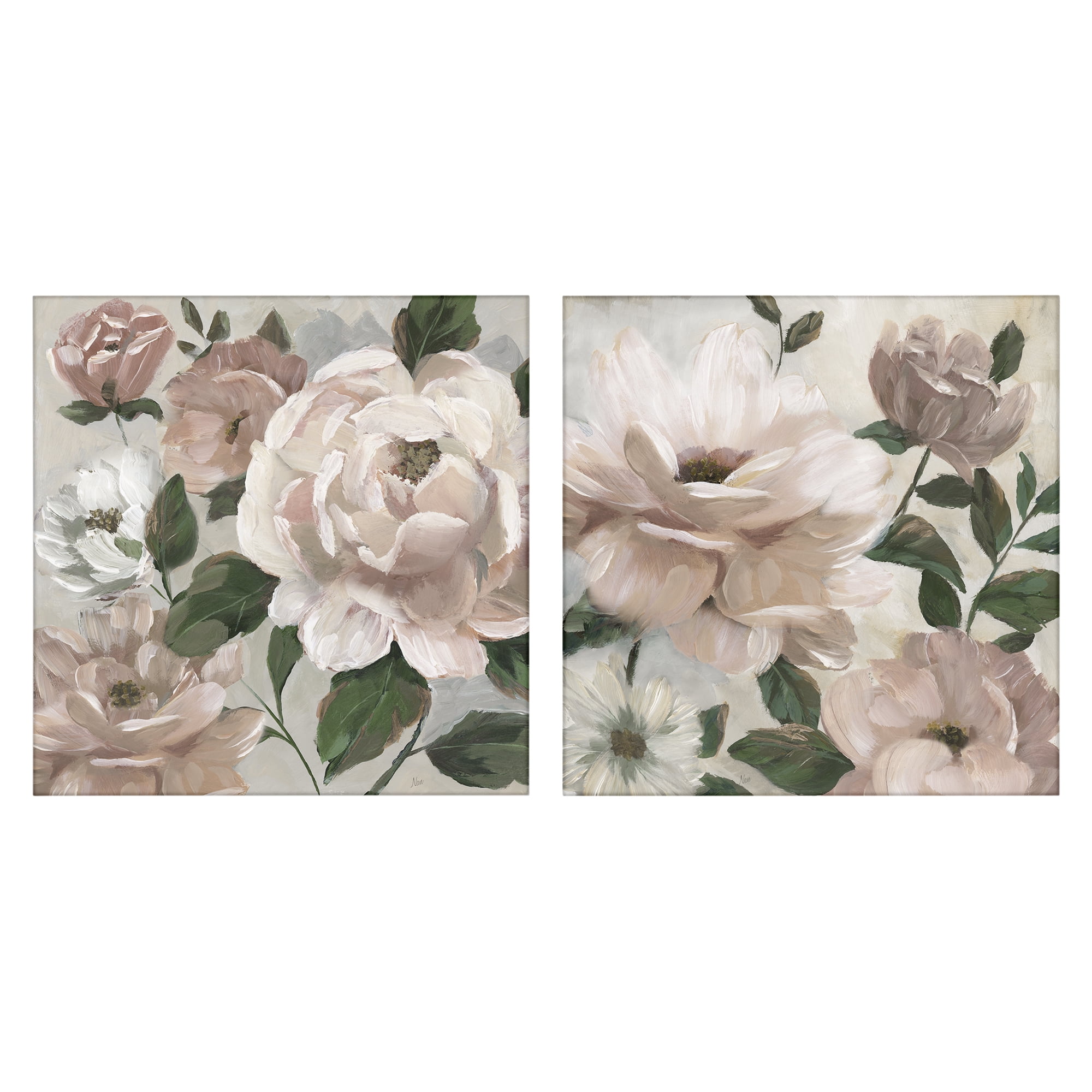 Stupell Industries Elegant Blush Peonies & Leaves 2 Piece Canvas Wall Art Set, design by Nan