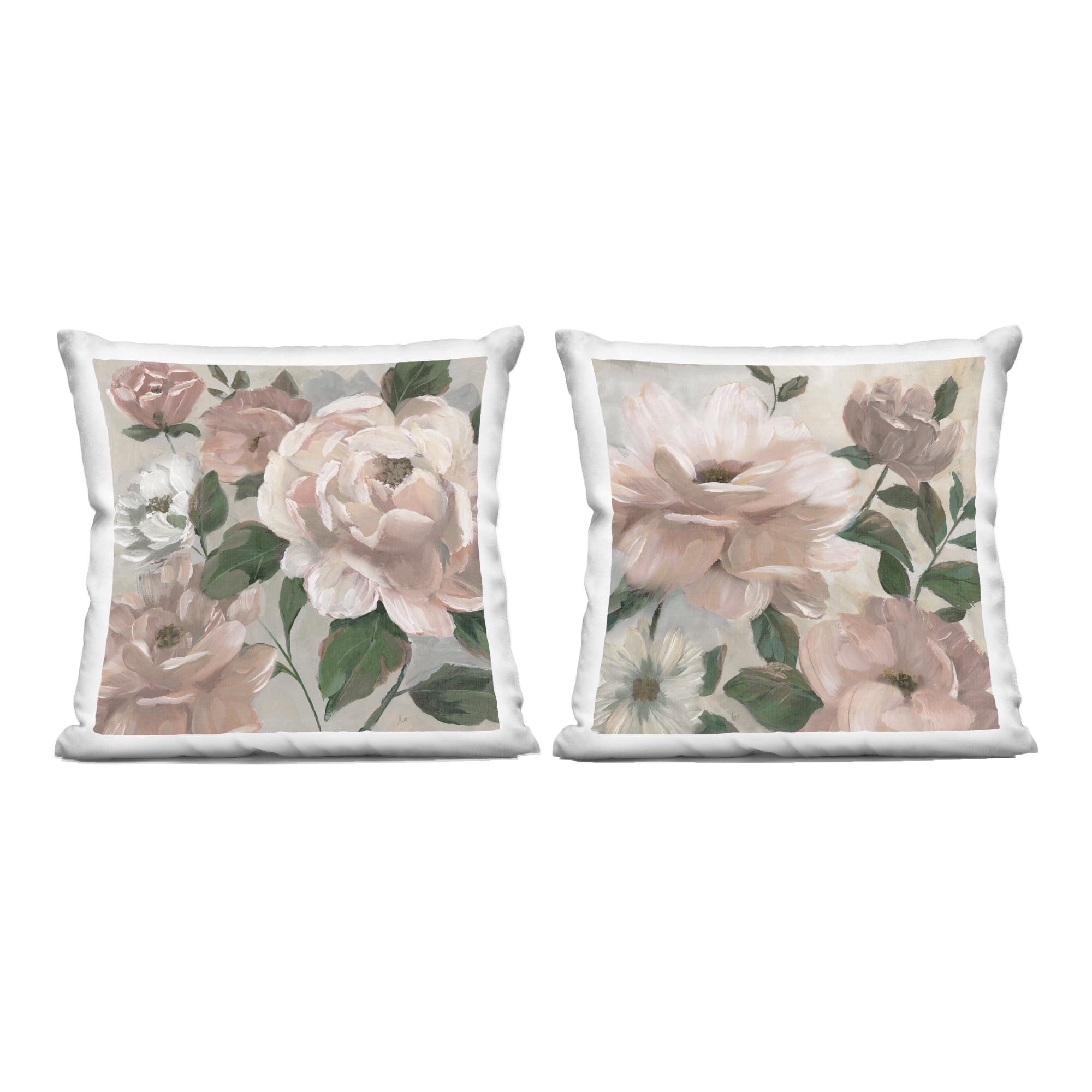 Stupell Industries Elegant Blush Peonies & Leaves 2 Piece Decorative Printed Throw Pillow Set, design by Nan, 18 x 7 x 18
