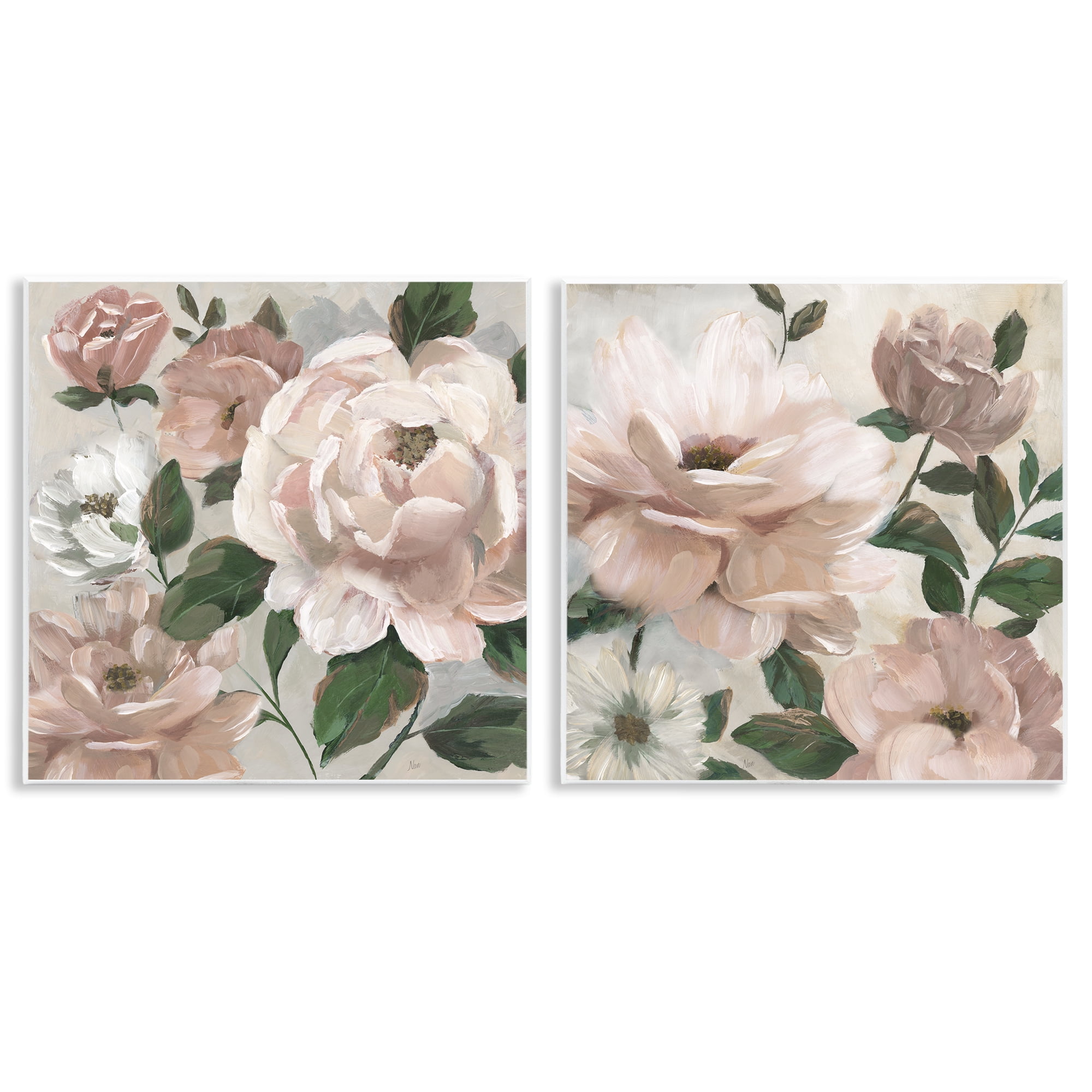 Stupell Industries Elegant Blush Peonies & Leaves 2 Piece Wall Plaque Art Set, design by Nan