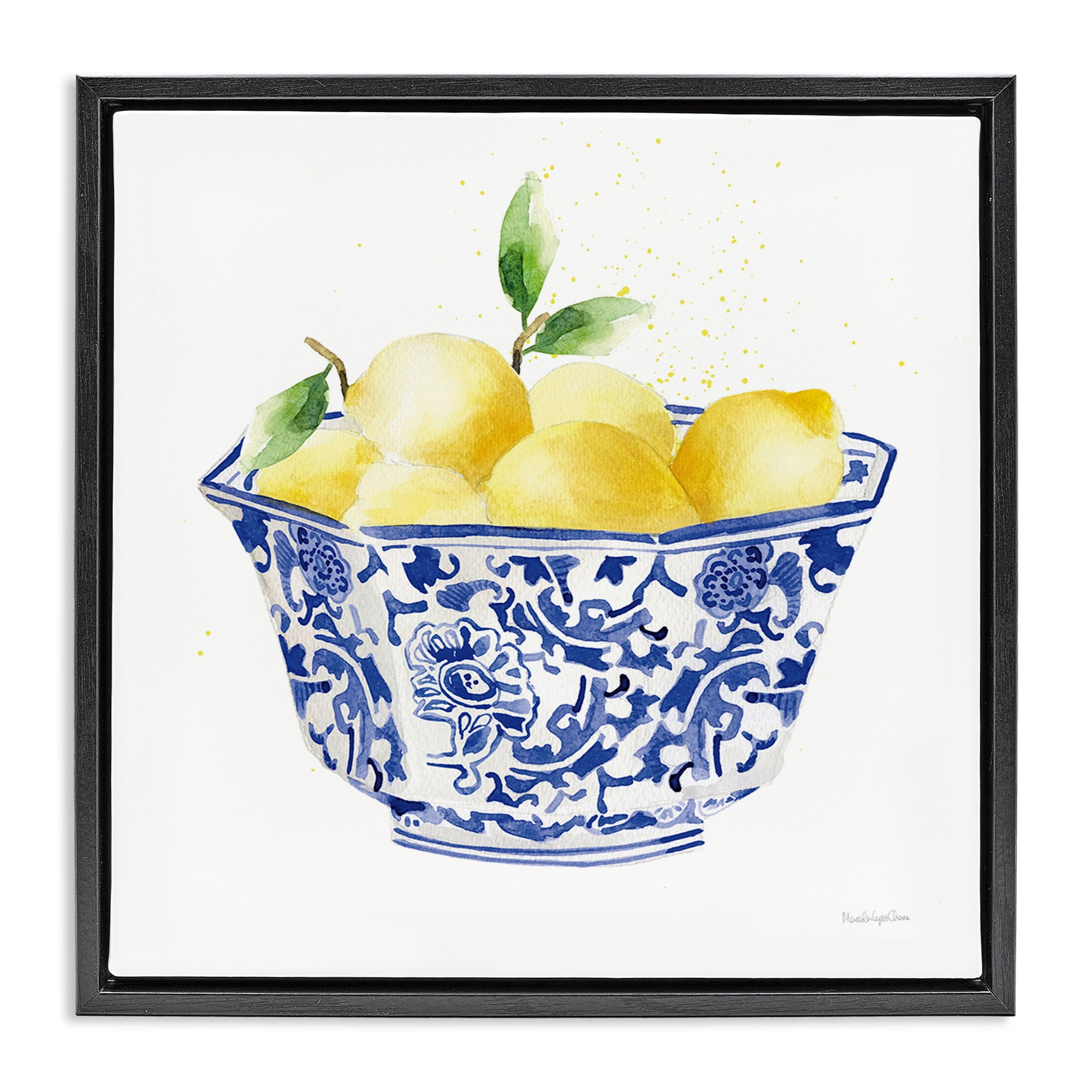 Stupell Industries Elegant Bowl of Lemons Food & Beverage Painting Black Floater Framed Canvas Art Print Wall Art, 25 x 25
