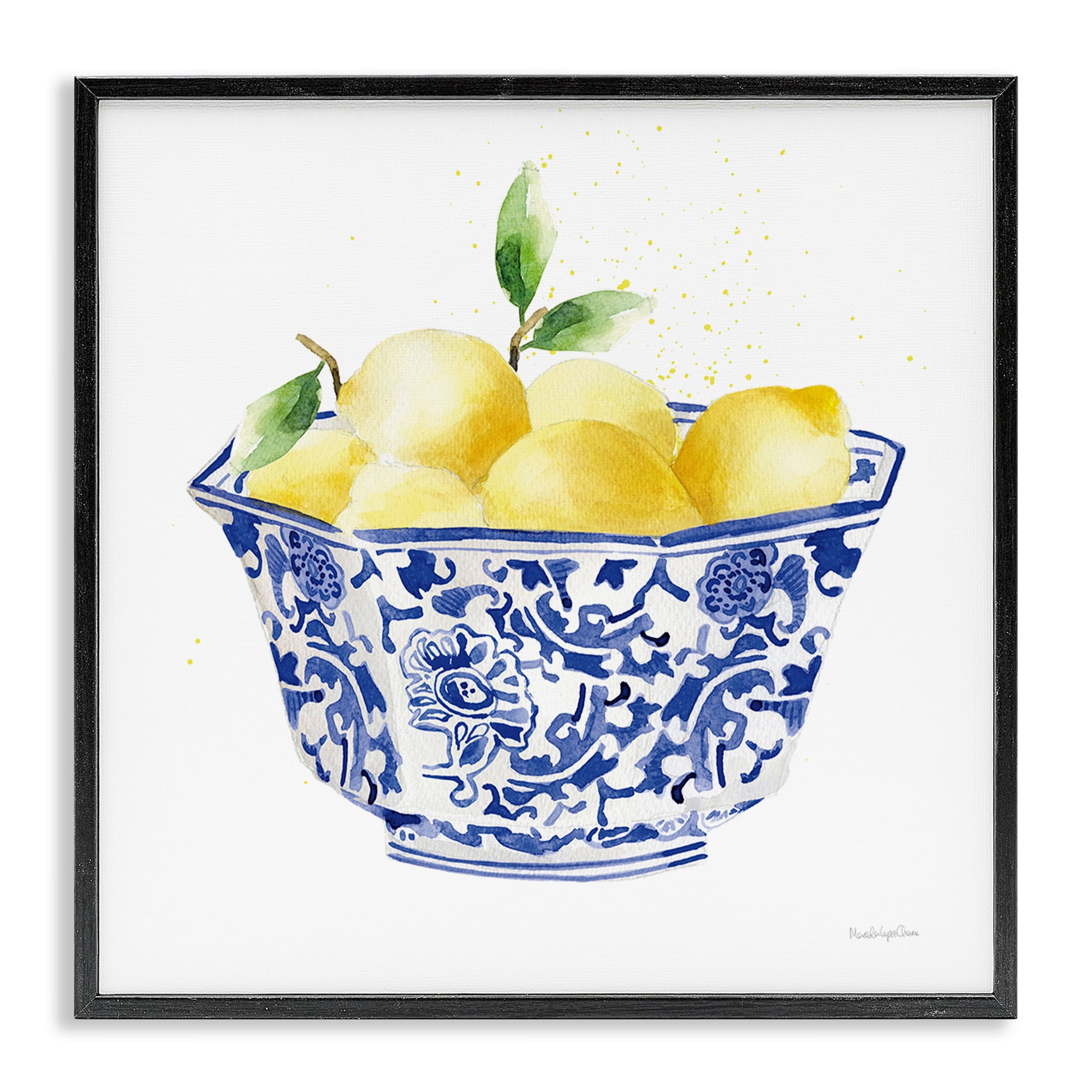 Stupell Industries Elegant Bowl of Lemons Food & Beverage Painting Black Framed Art Print Wall Art, 17 x 17