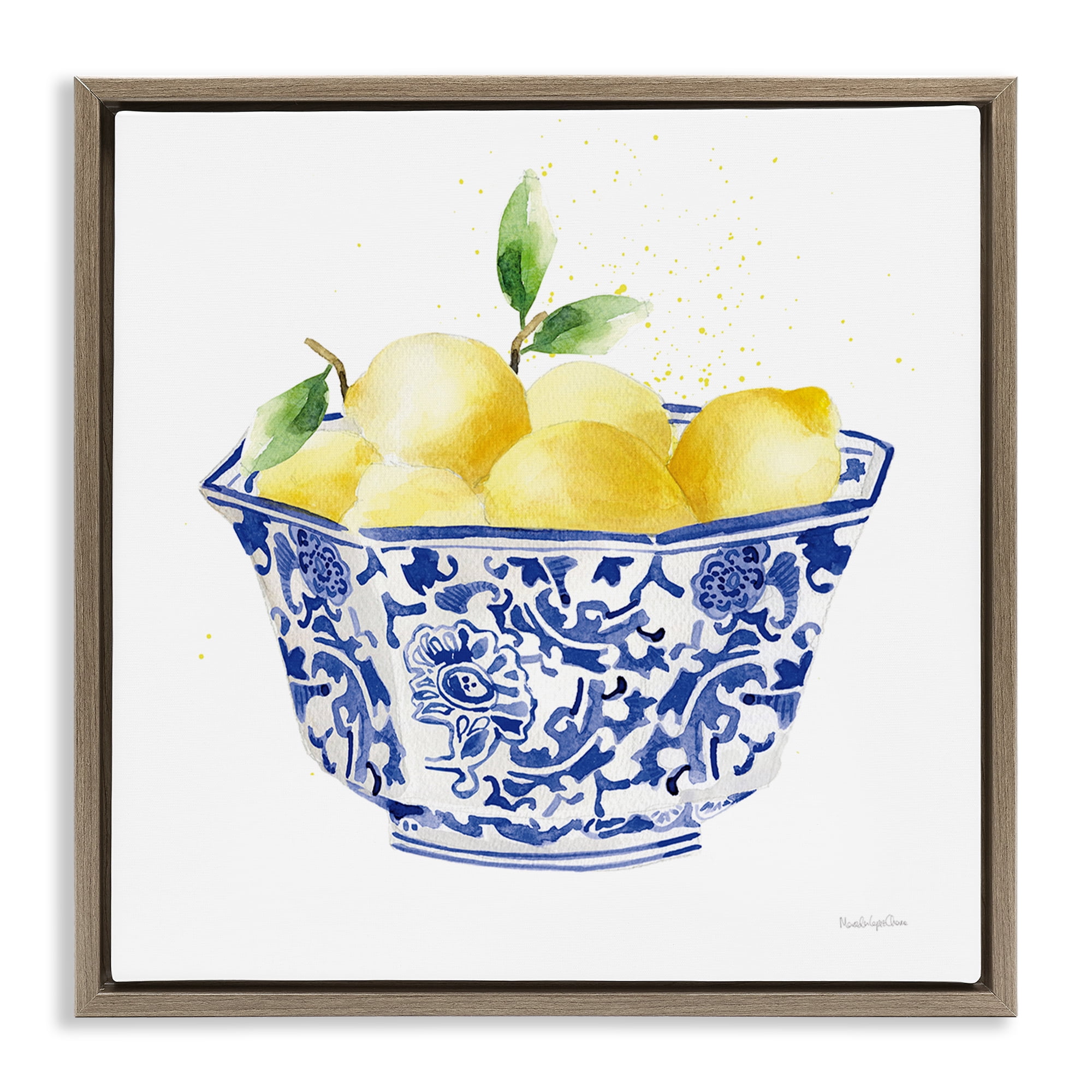 Stupell Industries Elegant Bowl of Lemons Food & Beverage Painting Brown Floater Framed Canvas Art Print Wall Art, 18 x 18