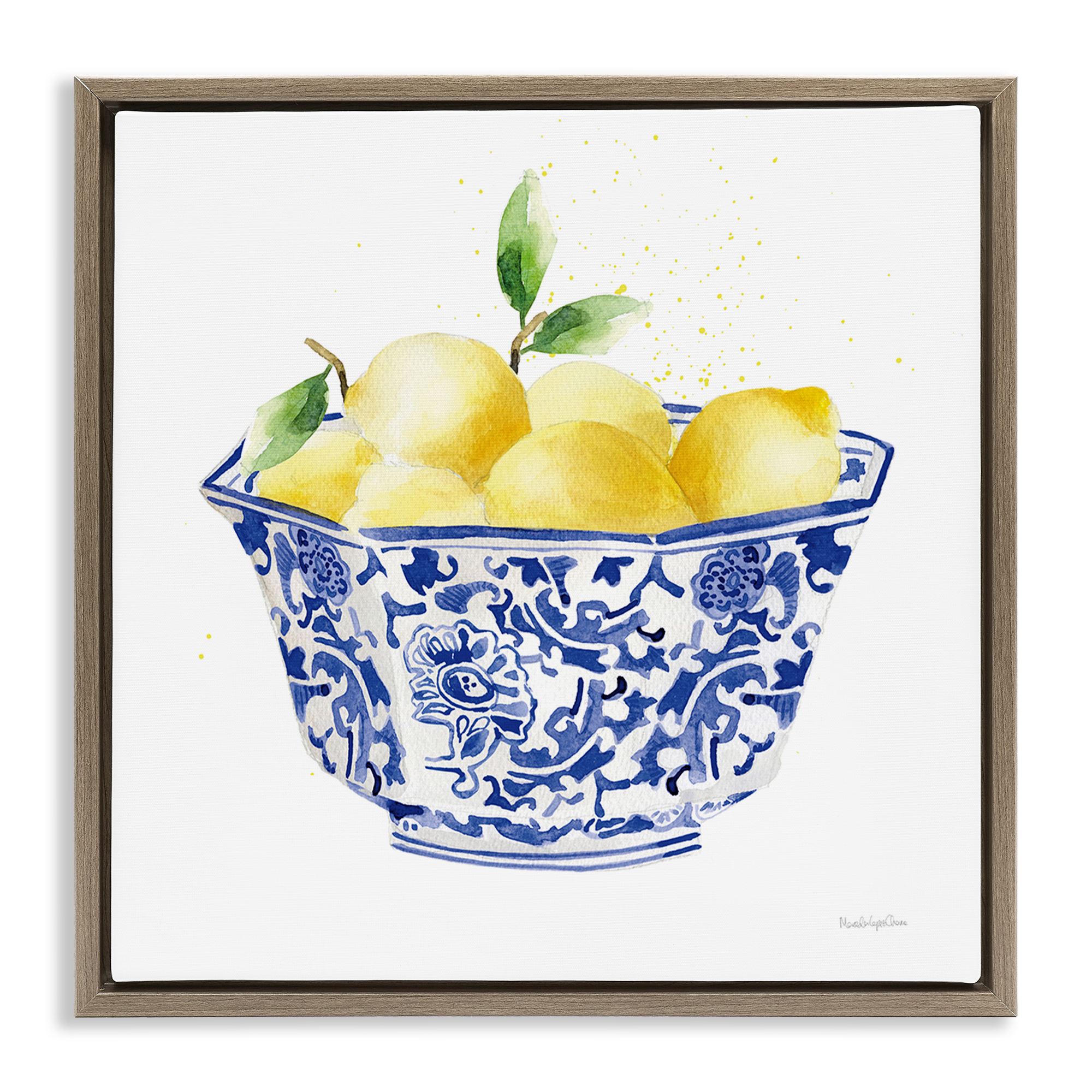 Stupell Industries Elegant Bowl of Lemons Food & Beverage Painting Brown Floater Framed Canvas Art Print Wall Art, 25 x 25