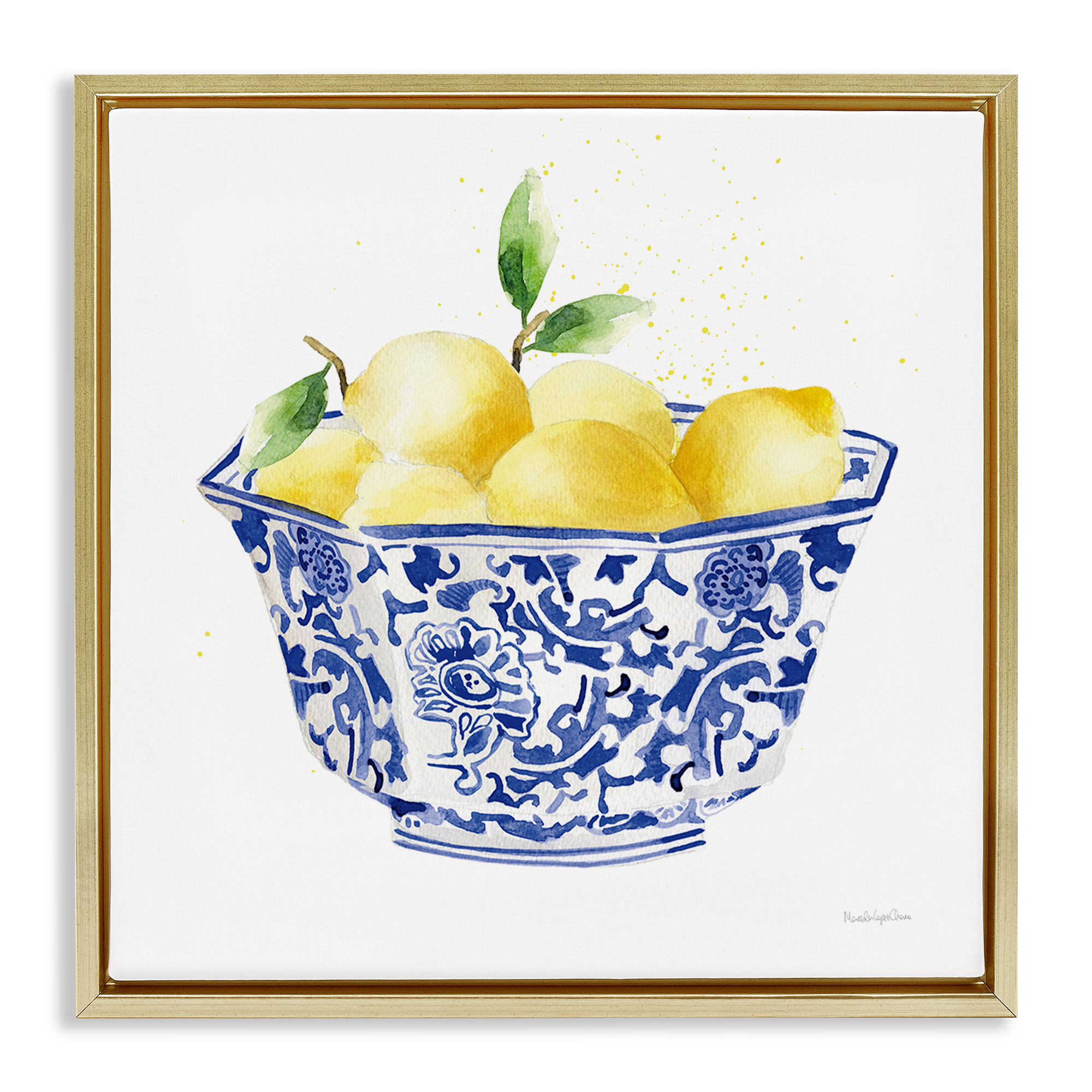 Stupell Industries Elegant Bowl of Lemons Food & Beverage Painting Gold Floater Framed Canvas Art Print Wall Art, 25 x 25