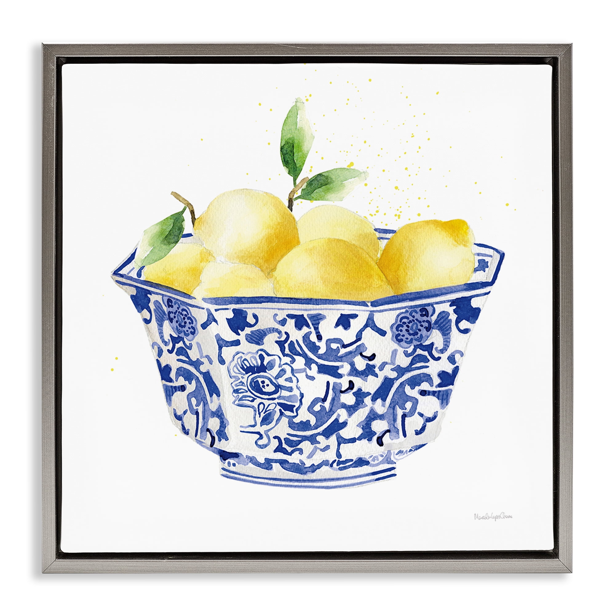 Stupell Industries Elegant Bowl of Lemons Food & Beverage Painting Gray Floater Framed Canvas Art Print Wall Art, 18 x 18