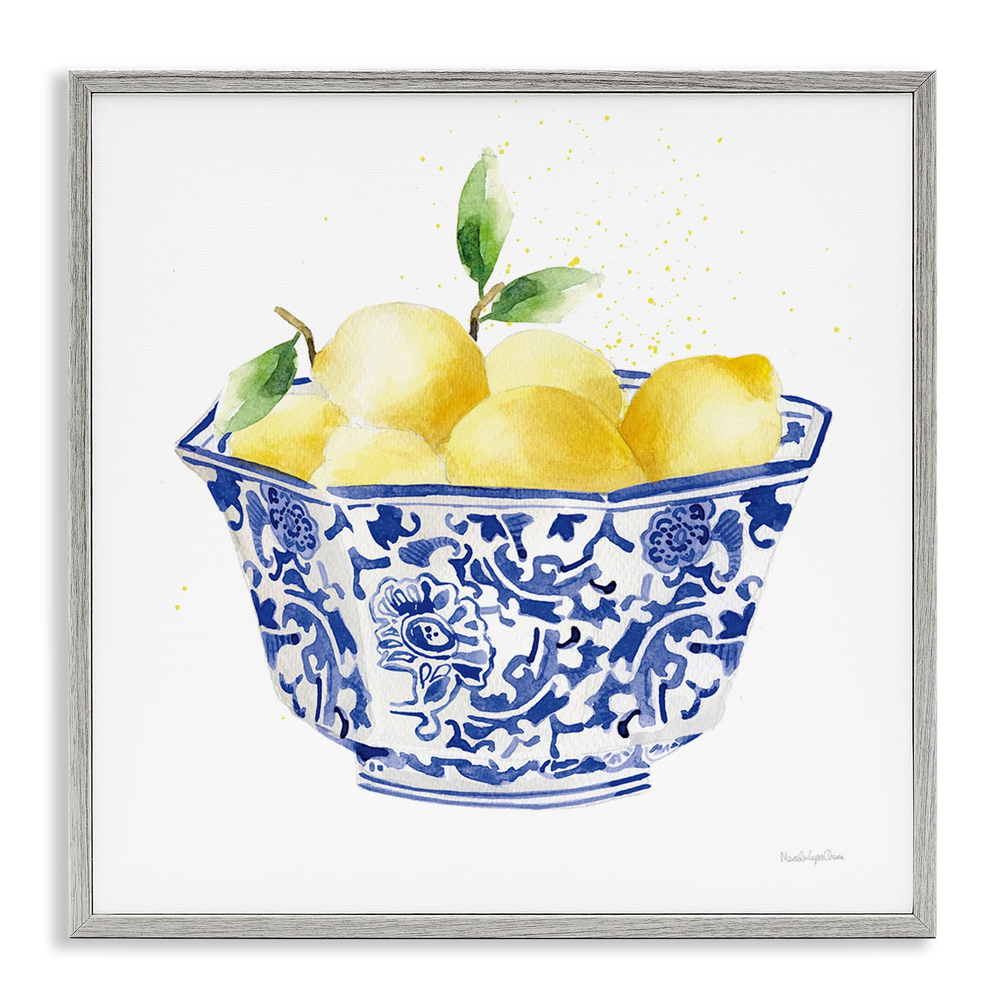Stupell Industries Elegant Bowl of Lemons Food & Beverage Painting Gray Framed Art Print Wall Art, 12 x 12