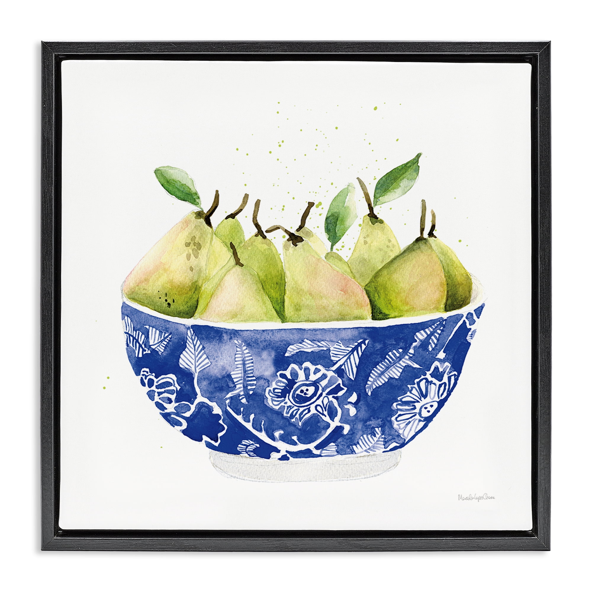Stupell Industries Elegant Bowl of Pears Food & Beverage Painting Black Floater Framed Canvas Art Print Wall Art, 25 x 25