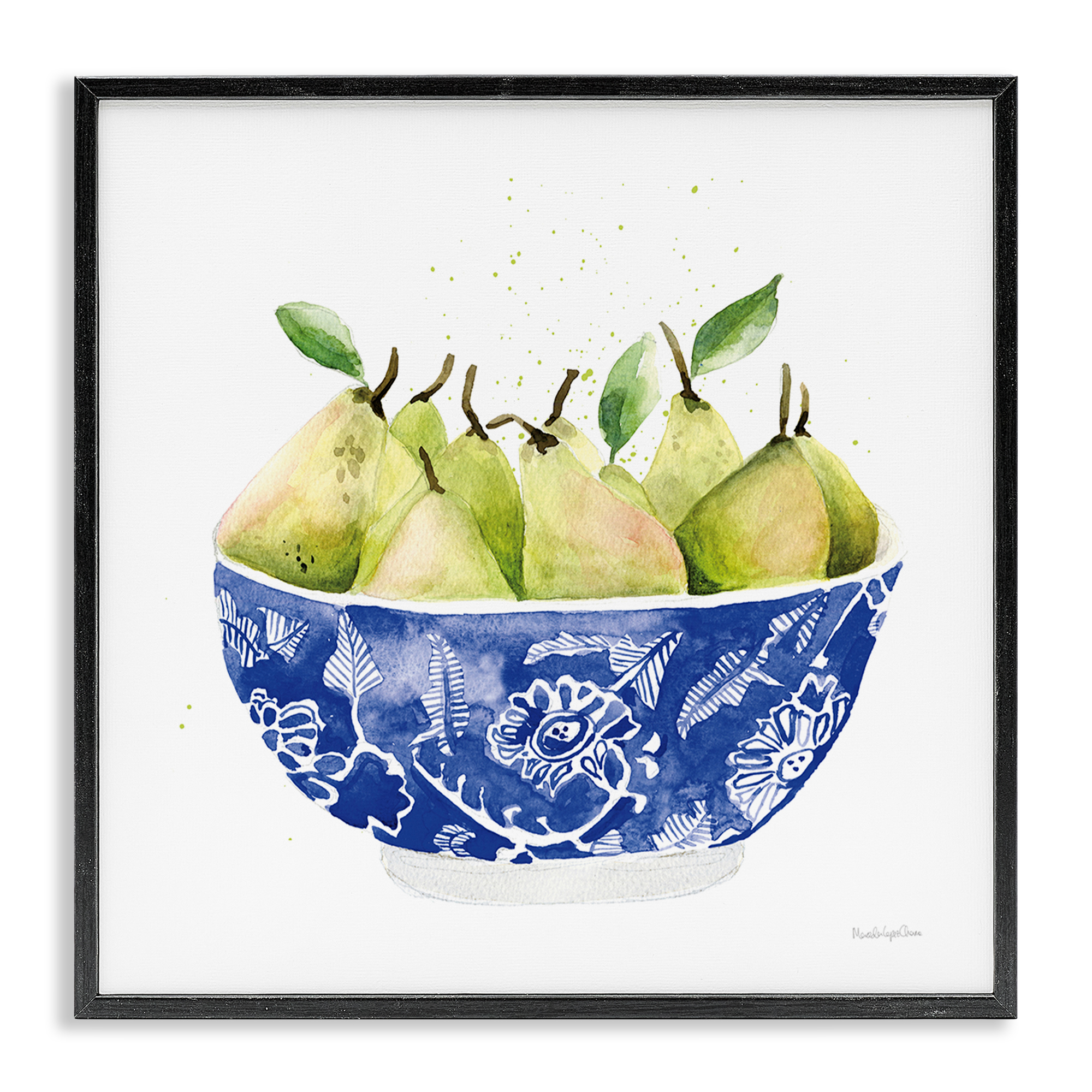 Stupell Industries Elegant Bowl of Pears Food & Beverage Painting Black Framed Art Print Wall Art, 24 x 24