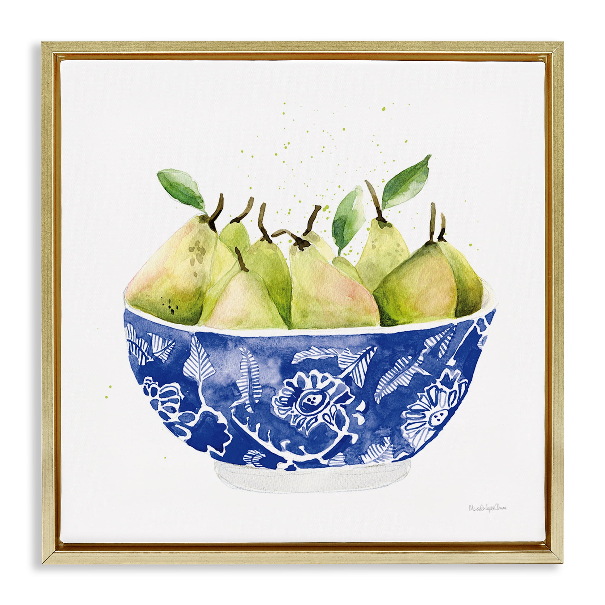 Stupell Industries Elegant Bowl of Pears Food & Beverage Painting Gold Floater Framed Canvas Art Print Wall Art, 25 x 25