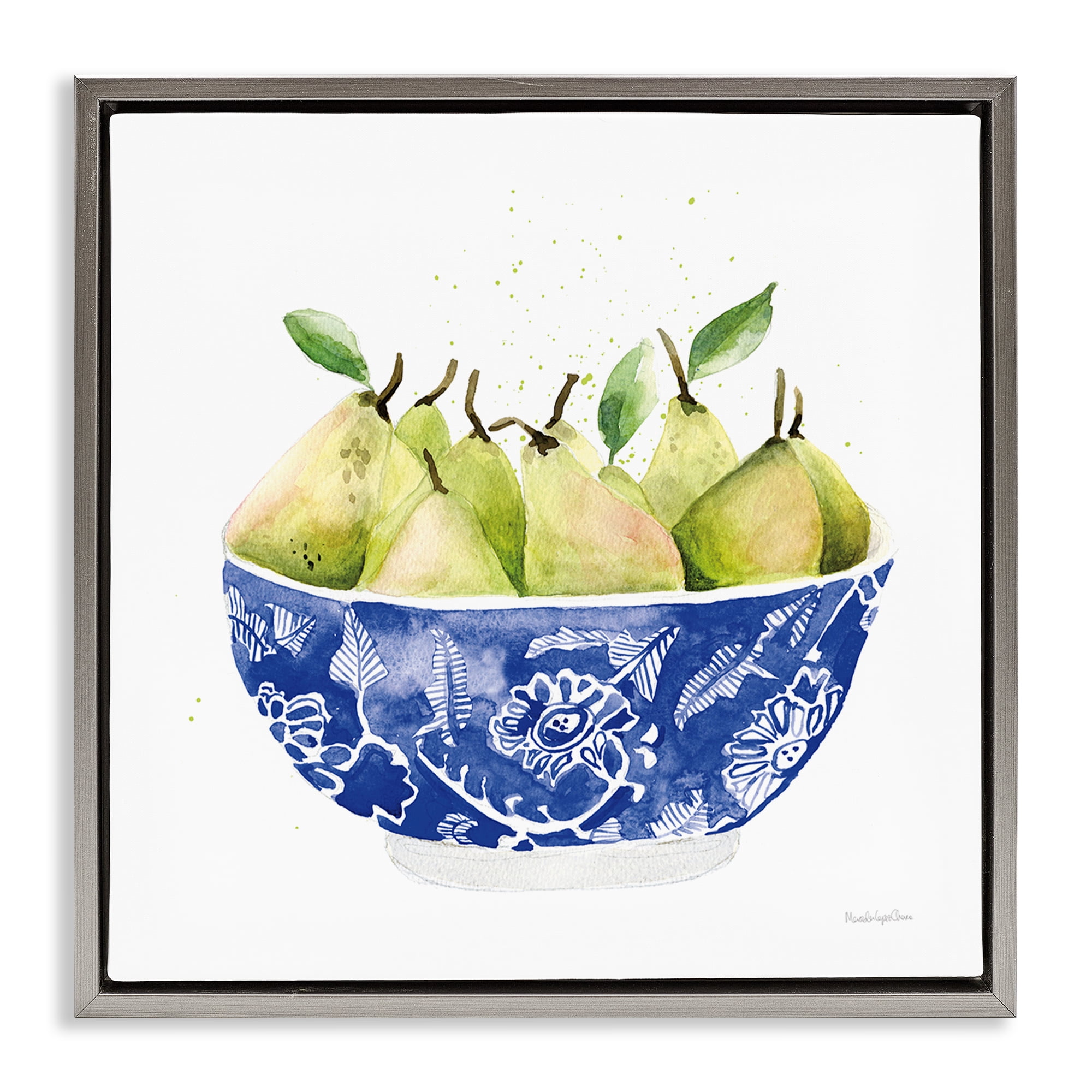 Stupell Industries Elegant Bowl of Pears Food & Beverage Painting Gray Floater Framed Canvas Art Print Wall Art, 25 x 25