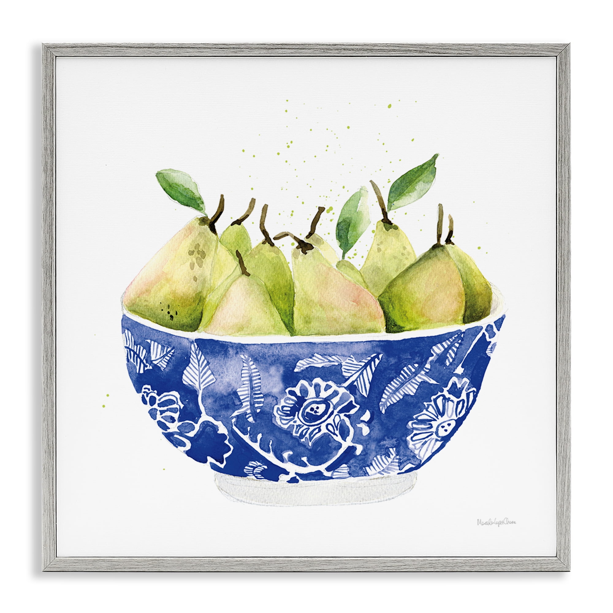 Stupell Industries Elegant Bowl of Pears Food & Beverage Painting Gray Framed Art Print Wall Art, 24 x 24
