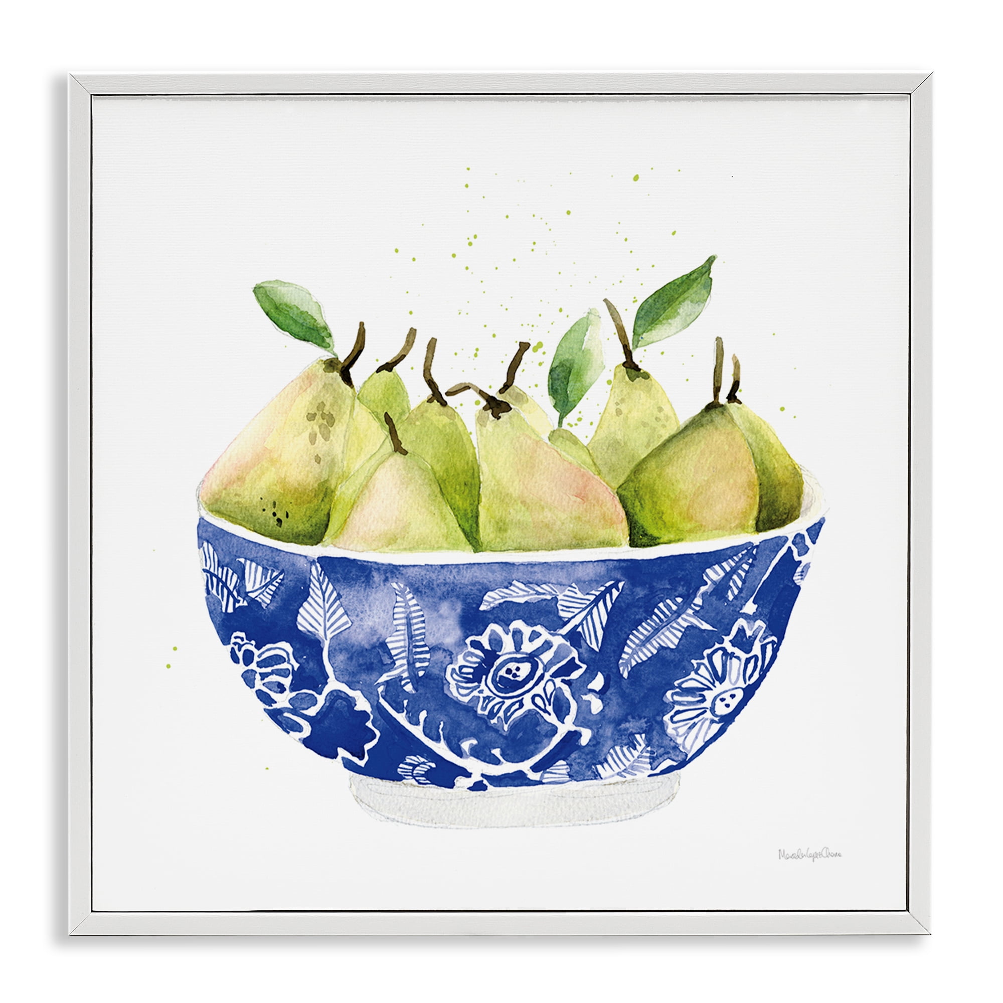 Stupell Industries Elegant Bowl of Pears Food & Beverage Painting White Framed Art Print Wall Art, 12 x 12