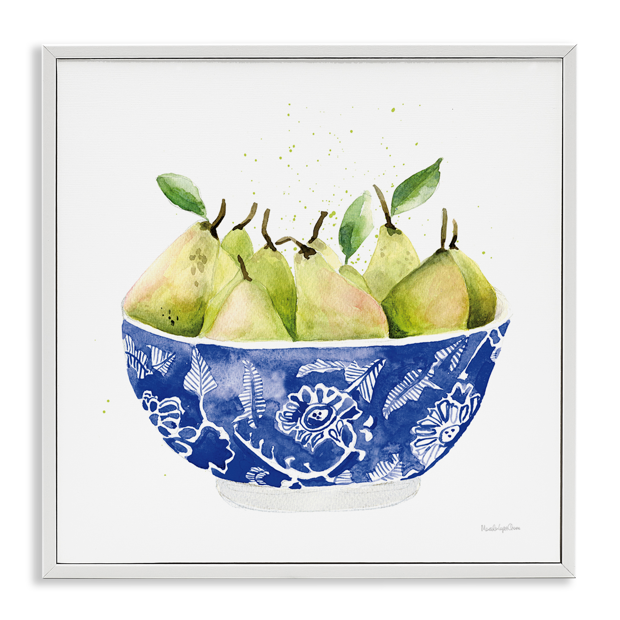 Stupell Industries Elegant Bowl of Pears Food & Beverage Painting White Framed Art Print Wall Art, 24 x 24
