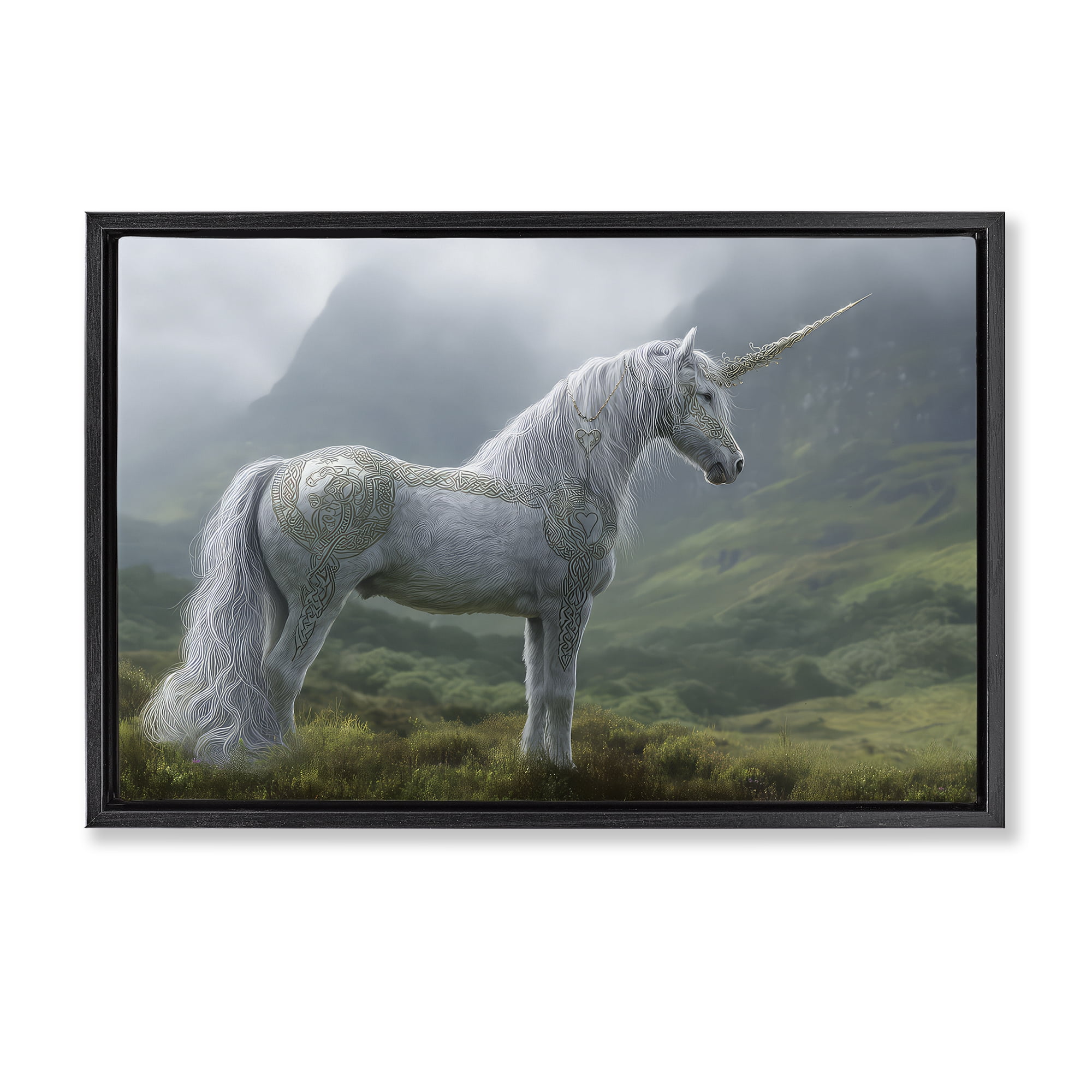 Stupell Industries Elegant Celtic Unicorn Black Framed Floater Canvas Wall Art, design by The Wands Want
