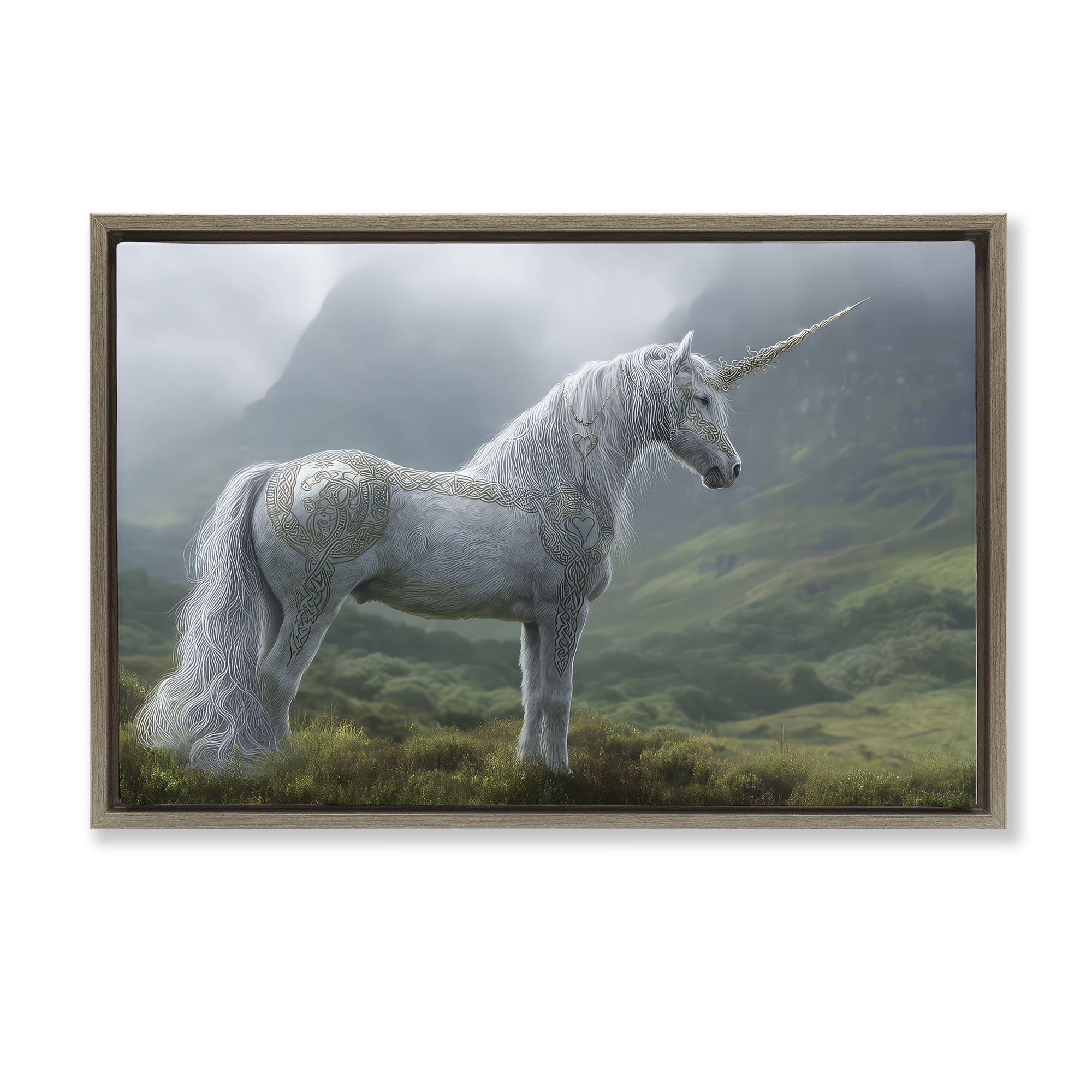 Stupell Industries Elegant Celtic Unicorn Brown Framed Floater Canvas Wall Art, design by The Wands Want