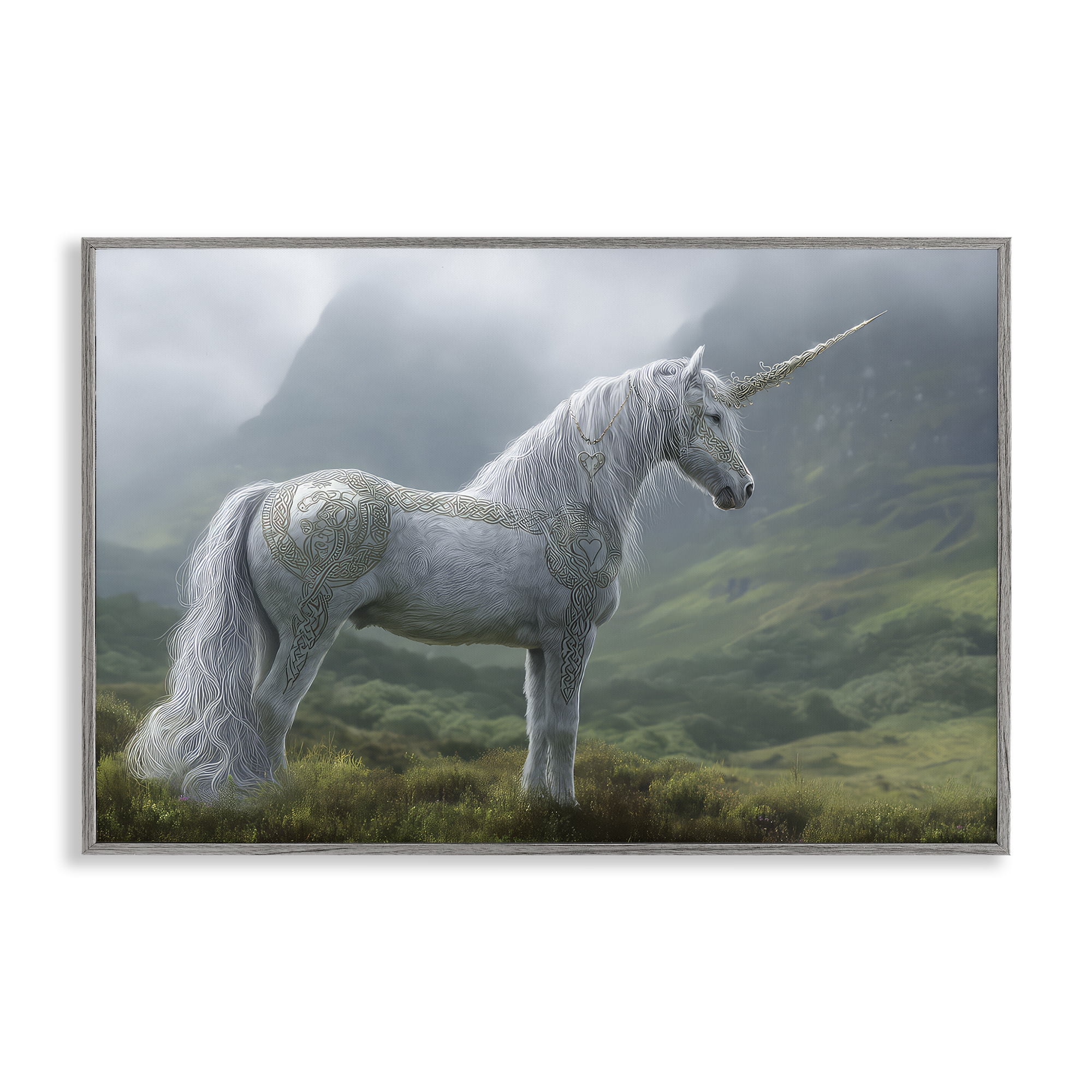Stupell Industries Elegant Celtic Unicorn Gray Framed Giclee Art, design by The Wands Want
