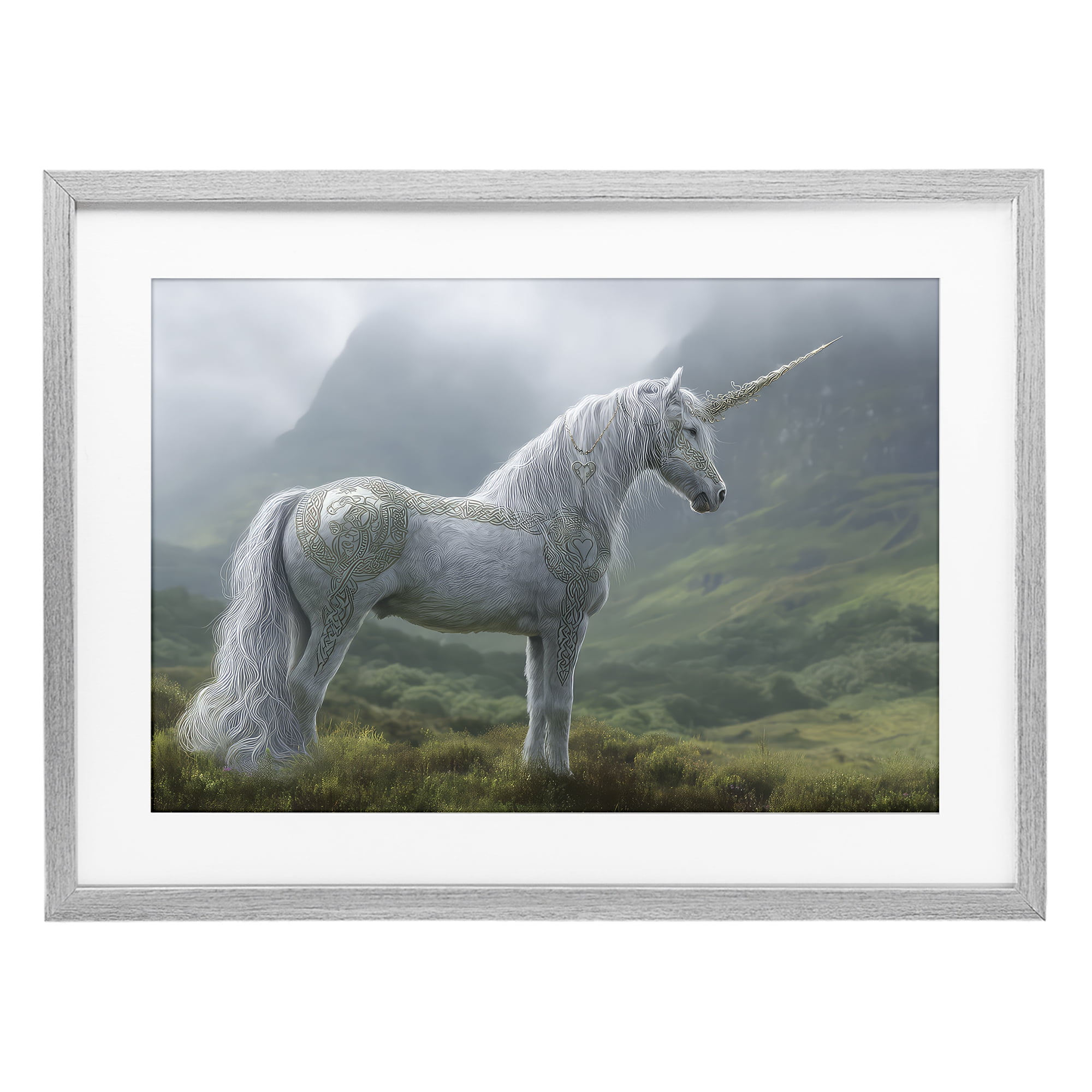 Stupell Industries Elegant Celtic Unicorn Gray Framed Print Under Glass, design by The Wands Want