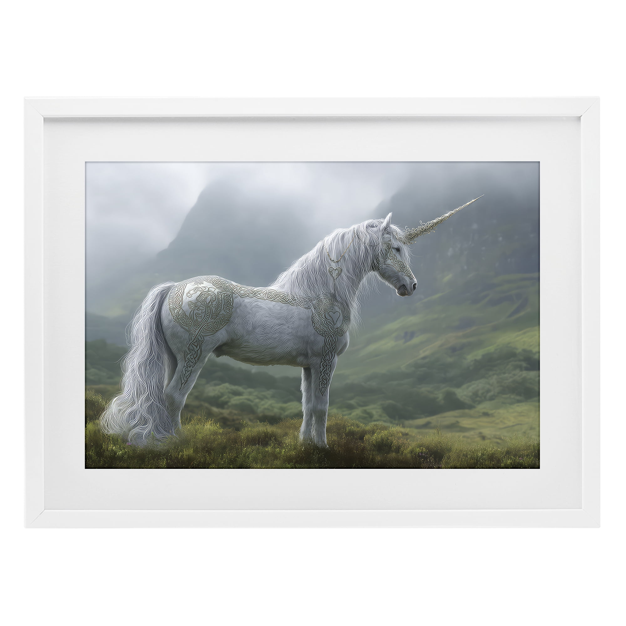 Stupell Industries Elegant Celtic Unicorn White Framed Print Under Glass, design by The Wands Want