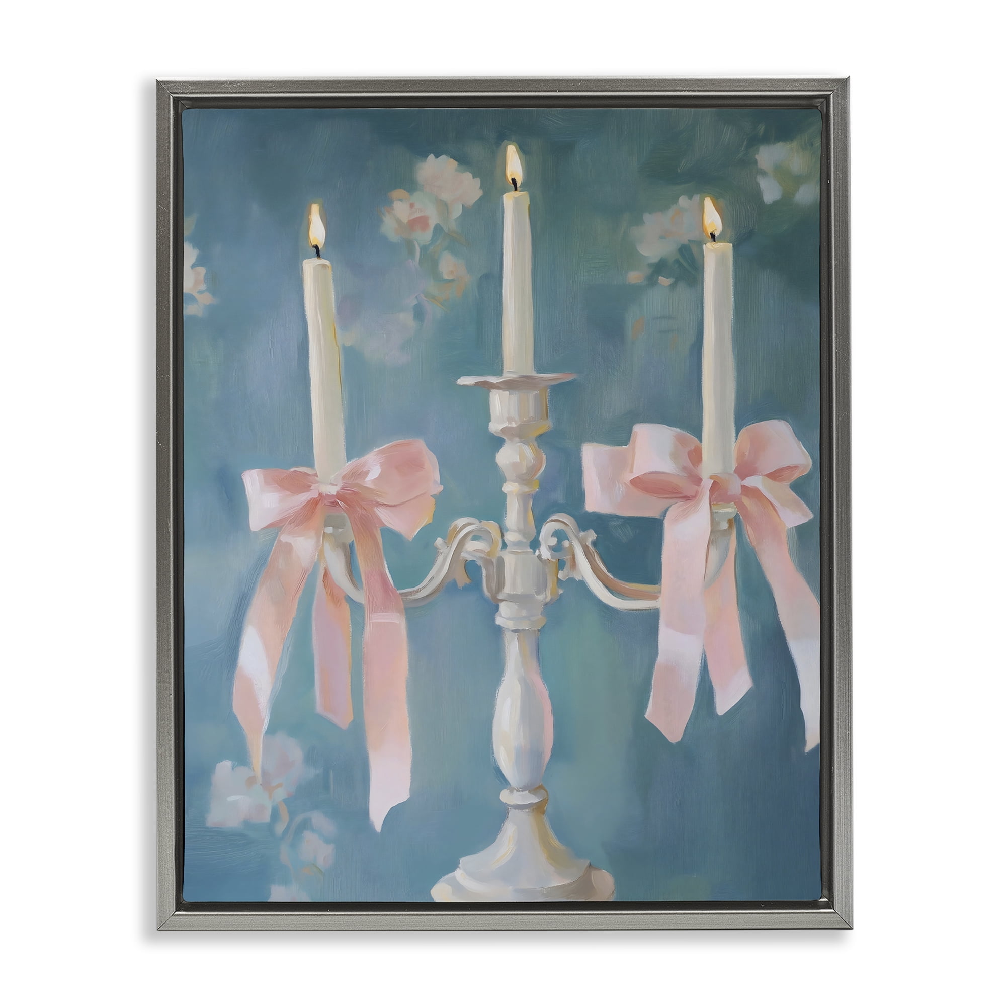 Stupell Industries Elegant Coquette Candelabra Gray Framed Floater Canvas Wall Art, design by The Prints Vibe