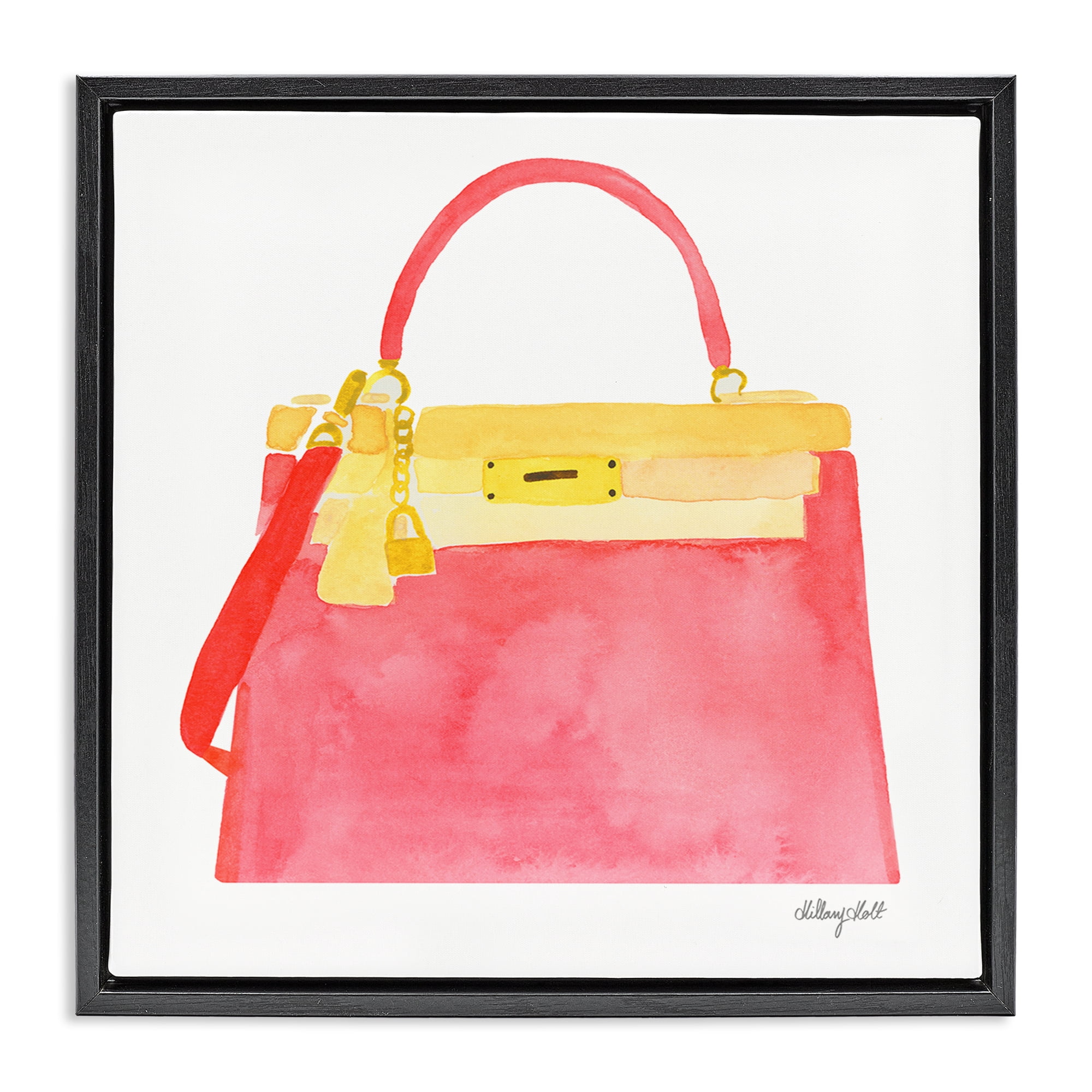 Stupell Industries Elegant Coral Handbag Black Framed Floater Canvas Wall Art, design by Hillary Holt