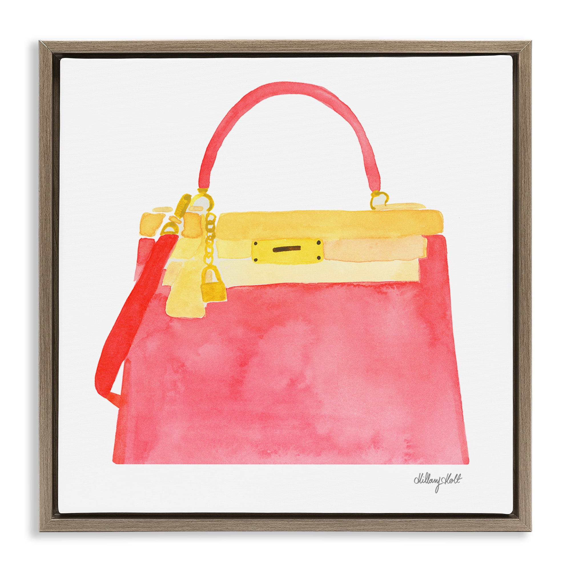 Stupell Industries Elegant Coral Handbag Brown Framed Floater Canvas Wall Art, design by Hillary Holt